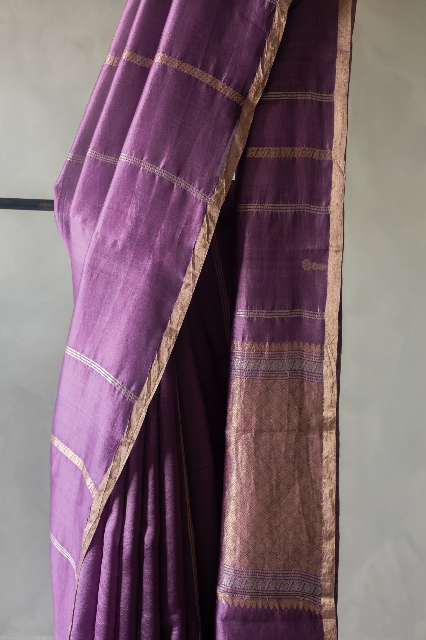 Purple Pure Chanderi Silk with Muted Olive Green Blouse Saree
