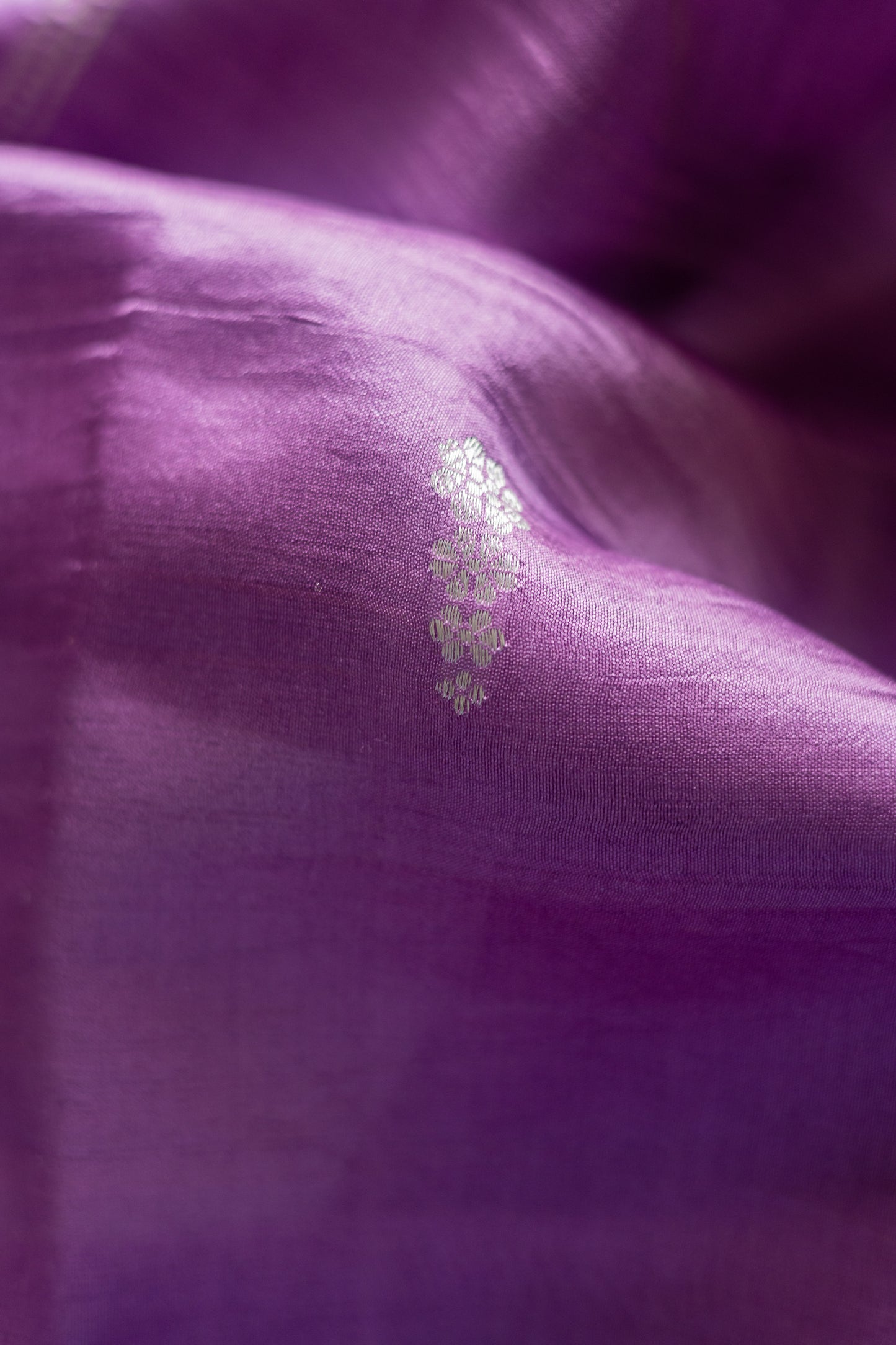 Purple Pure Chanderi Silk with Muted Olive Green Blouse Saree