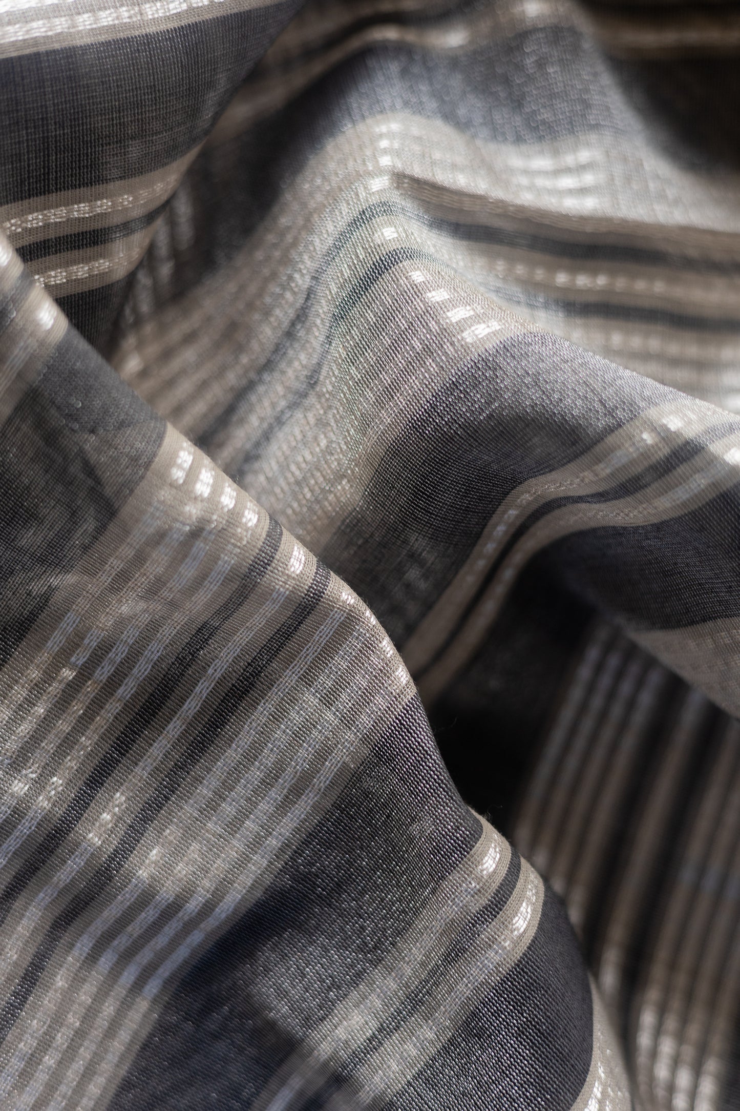 Grey Silk Cotton Tissue with Silver Khapa Stripes Saree