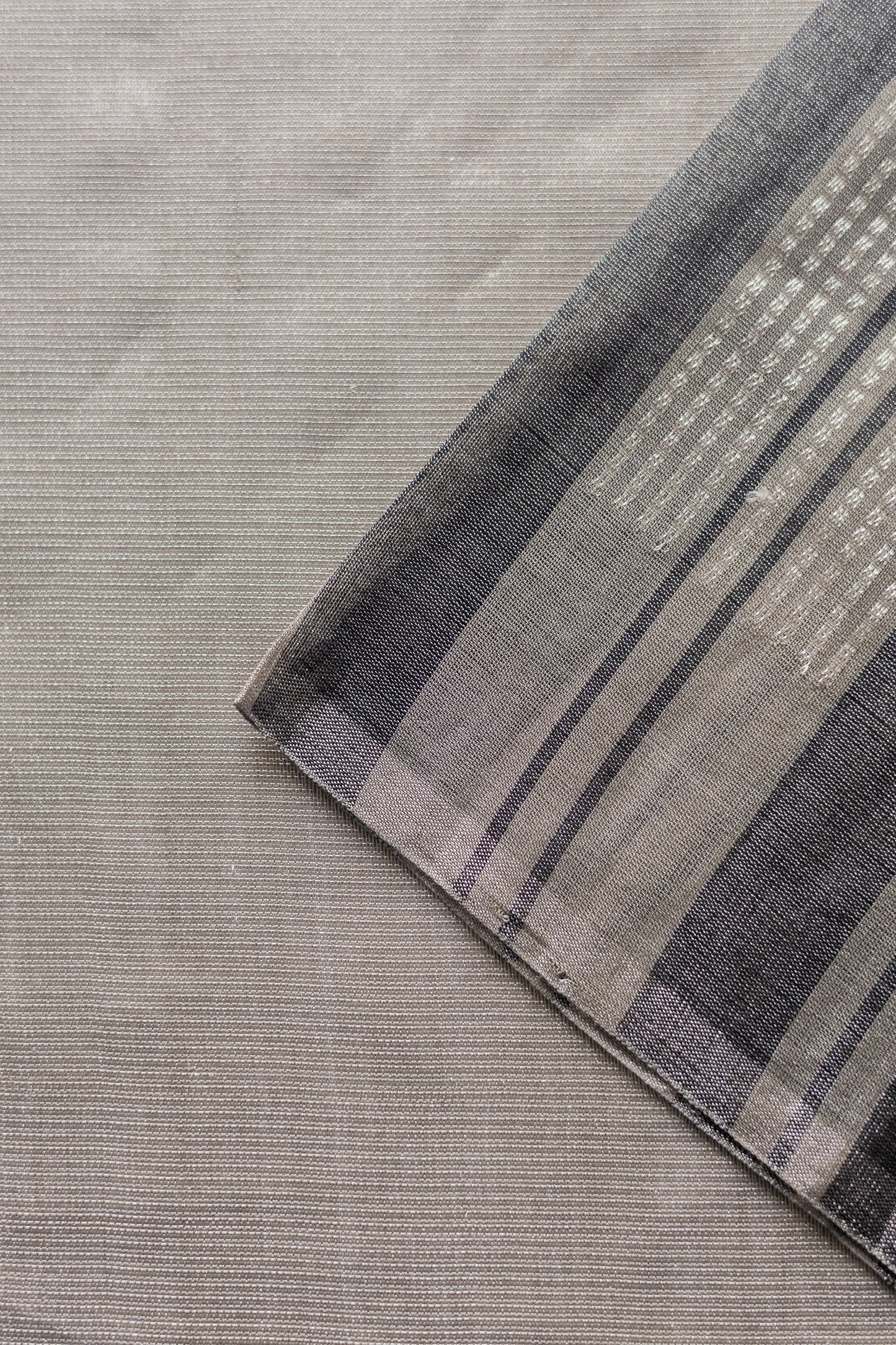 Grey Silk Cotton Tissue with Silver Khapa Stripes Saree