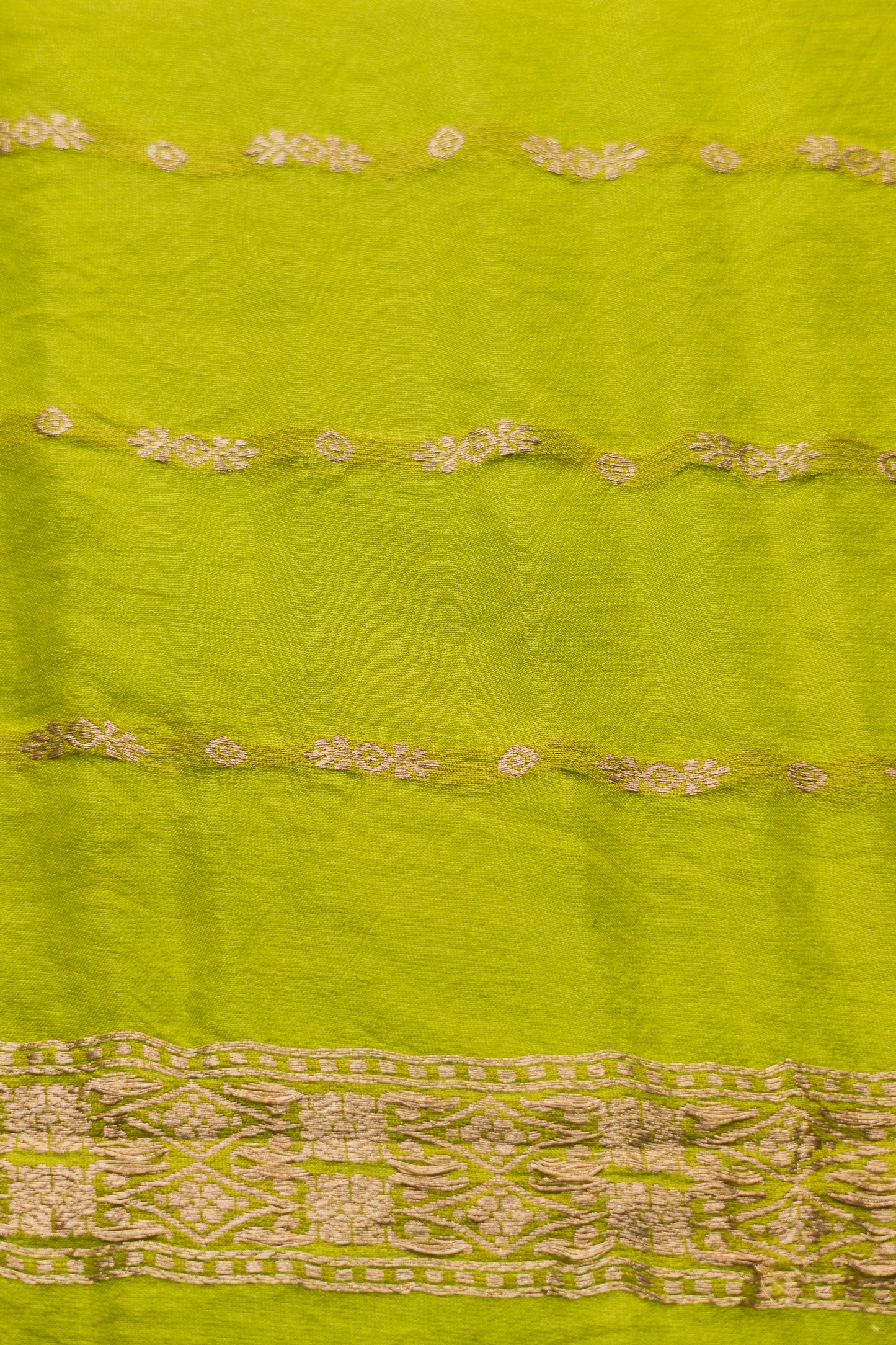 Bright Parrot Green Organza with Silk Border Saree
