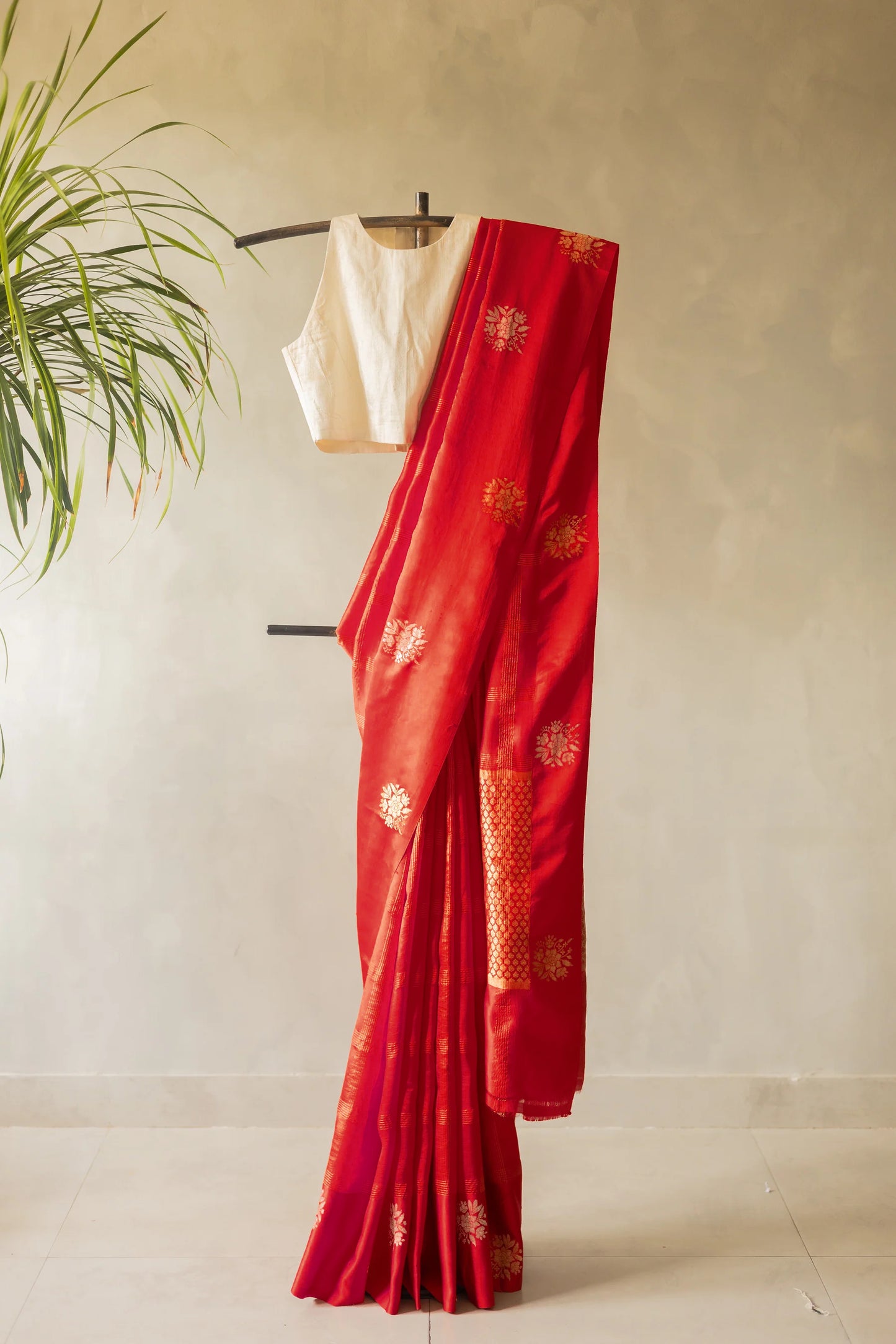 Bright Red Pure Banaras Silk Saree