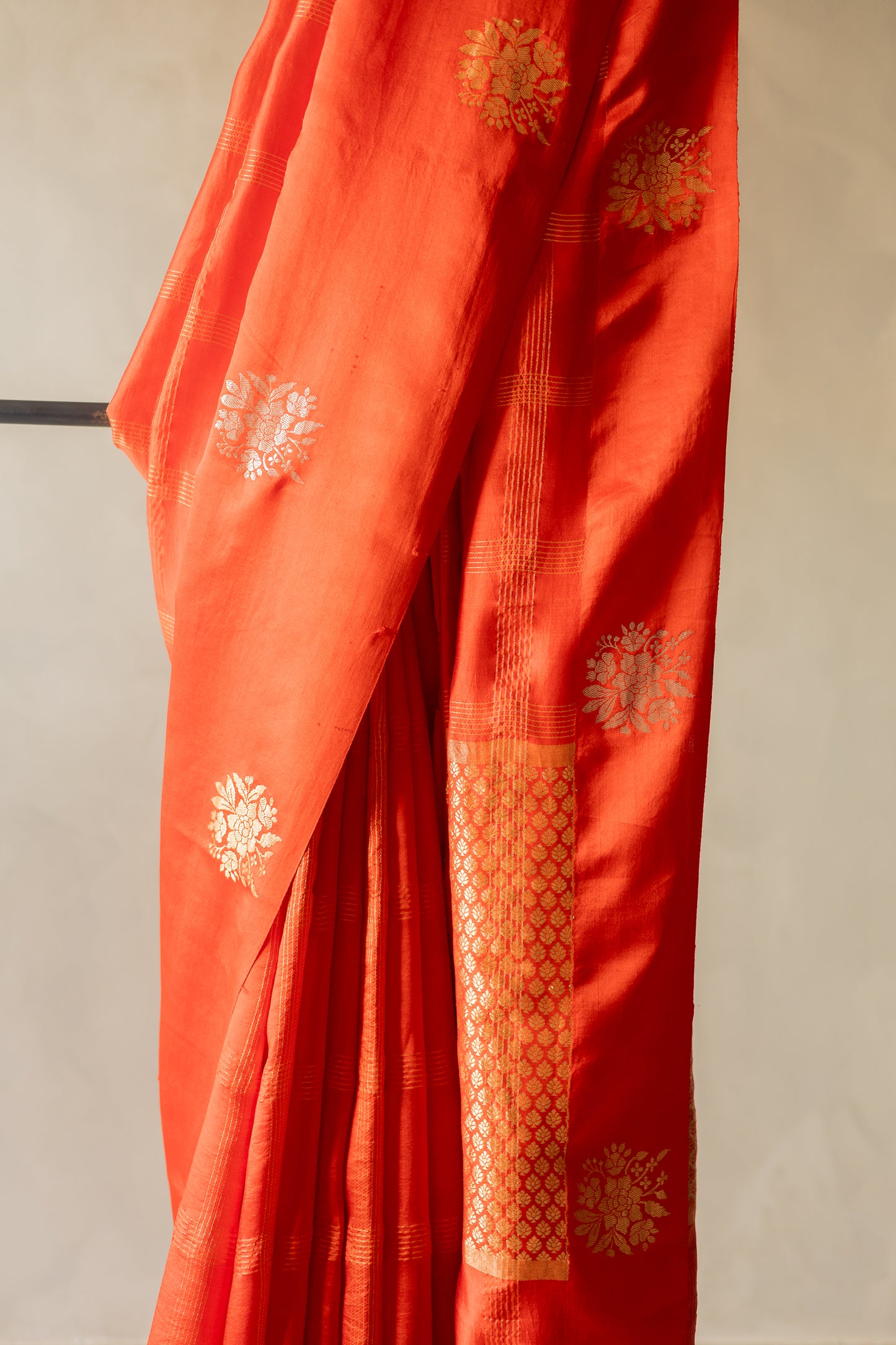 Bright Orange Pure Chanderi Silk Saree