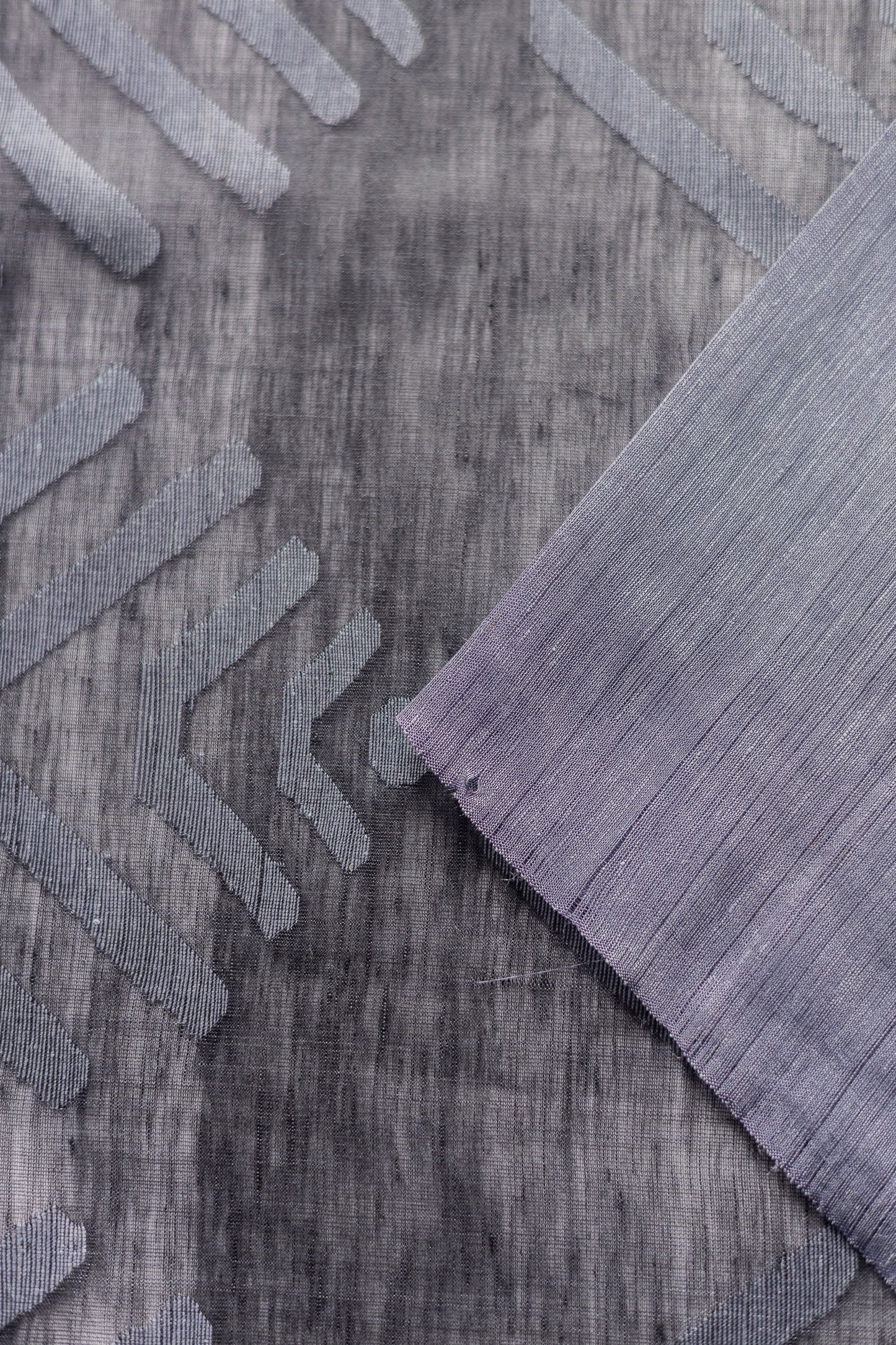 Black and Grey Striped Tussar Linen with Bengal Jala Pattern Pallu Saree