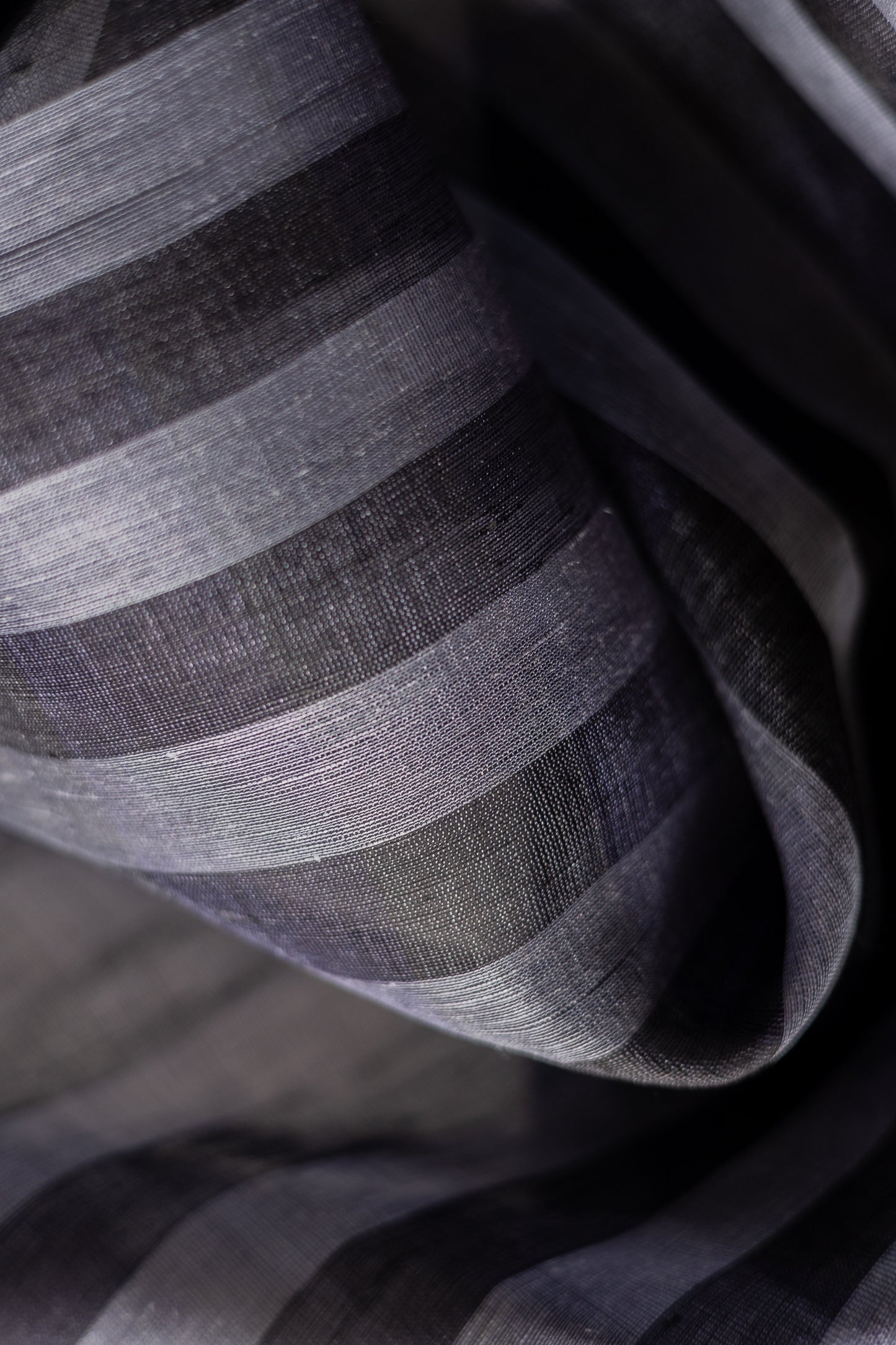 Black and Grey Striped Tussar Linen with Bengal Jala Pattern Pallu Saree