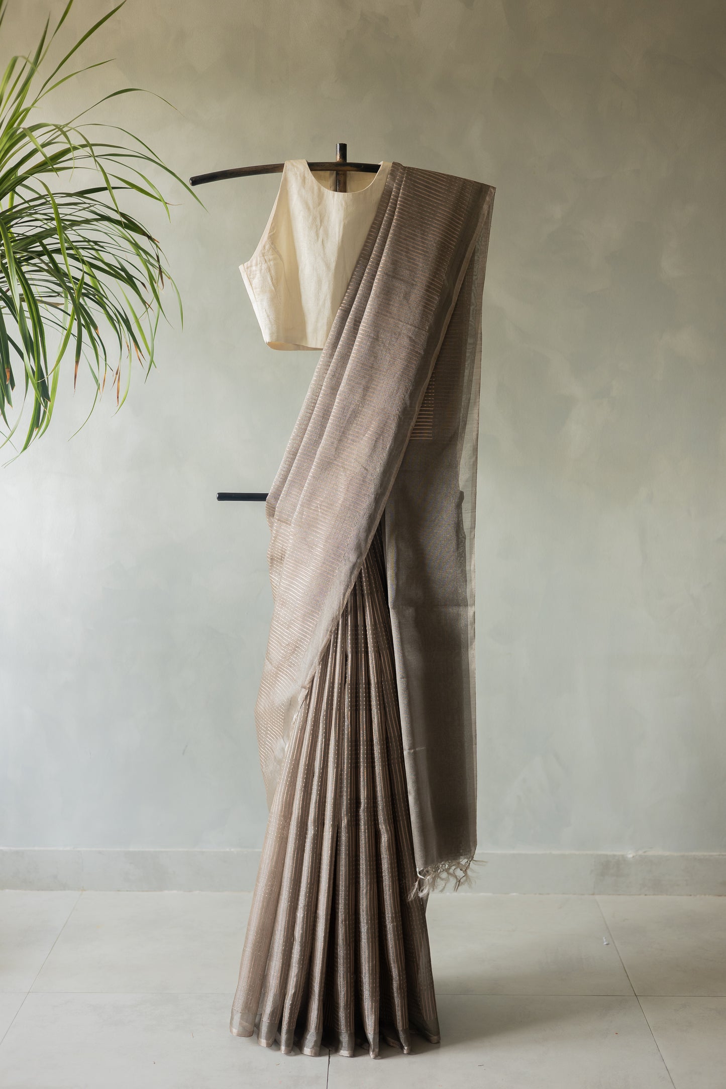 Brown All Over Khapa Dots and Lines Silk Cotton Saree