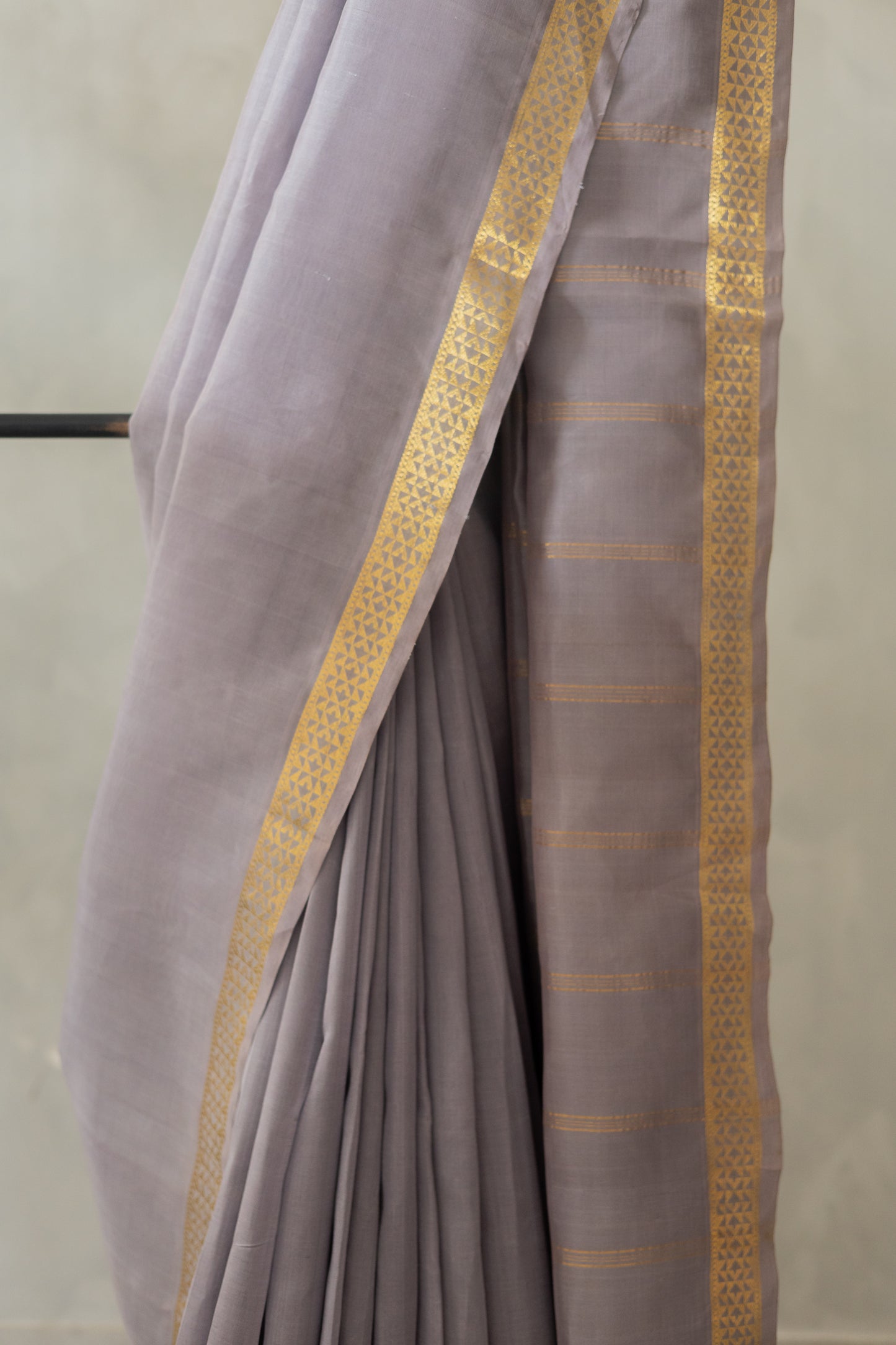 Grey South Indian Silk Cotton with Striped Pallu Saree