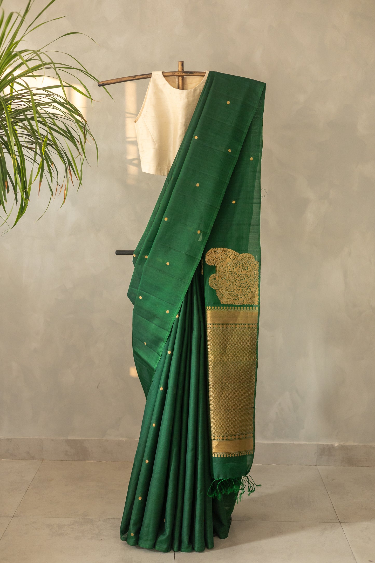 Green Komarapalayam Silk with Rudraksham Motif Saree