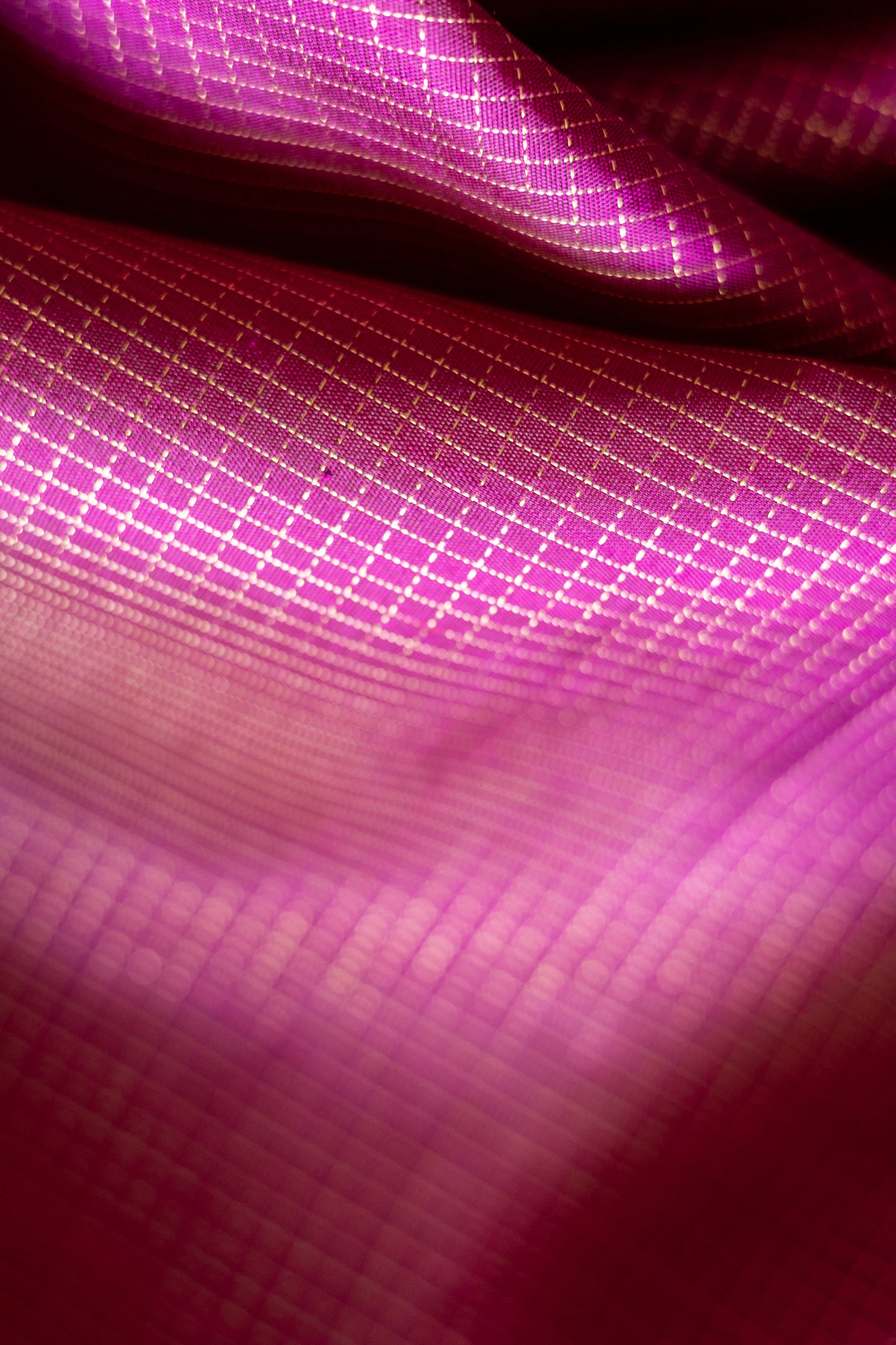 Purple All Over Small Checks with Pink Manga Motif Border Kanjivaram Silk Saree
