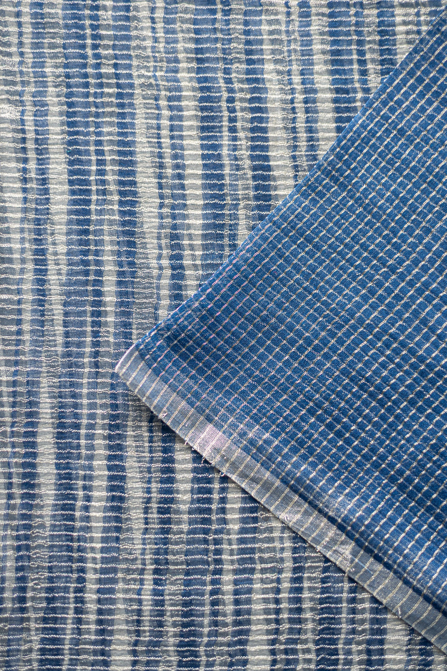 Blue Silk Cotton All Over Stripes and Checks Saree