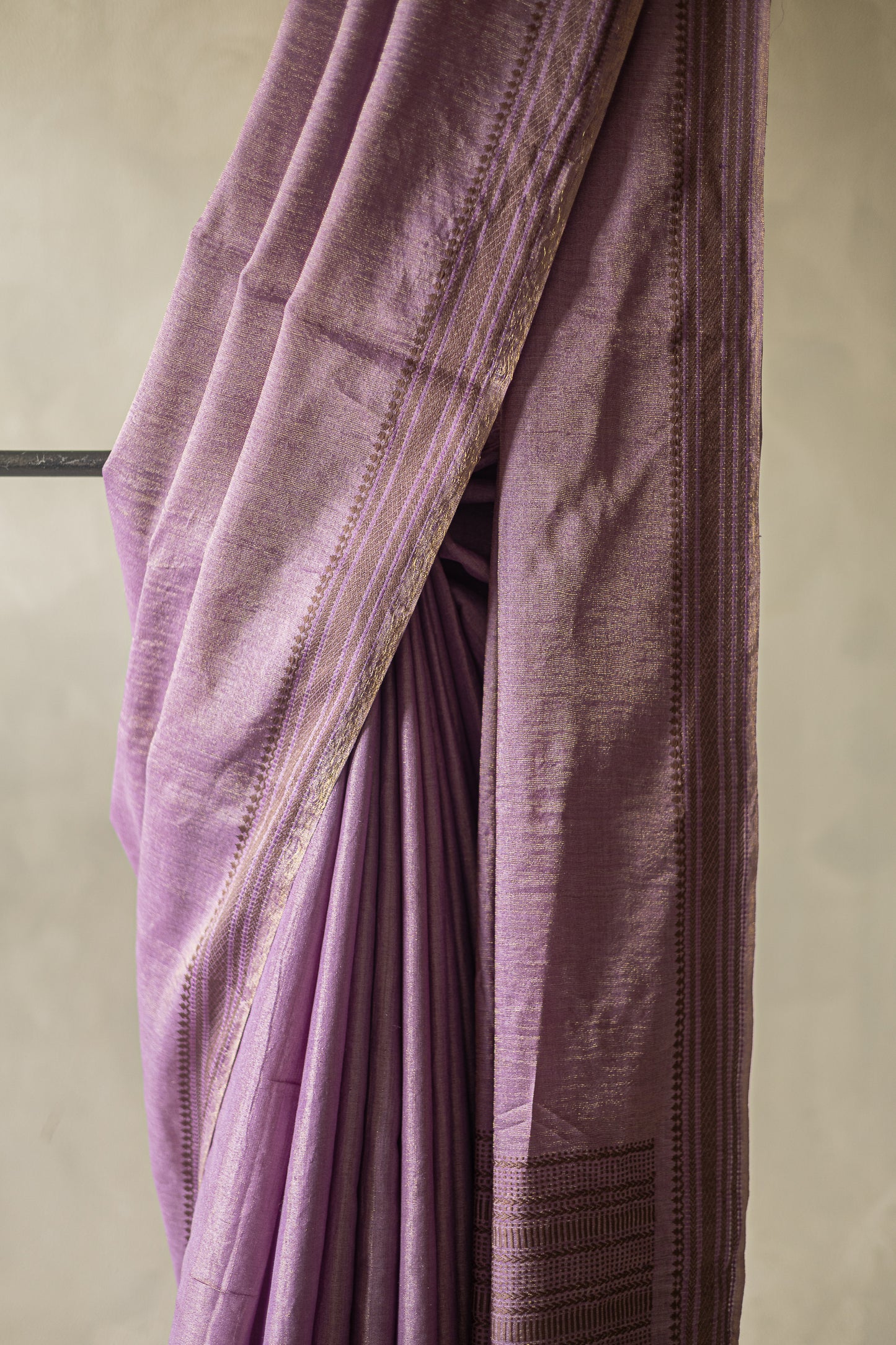 Lavender Tussar Muga Plain Body with Woven Border and Pallu Saree