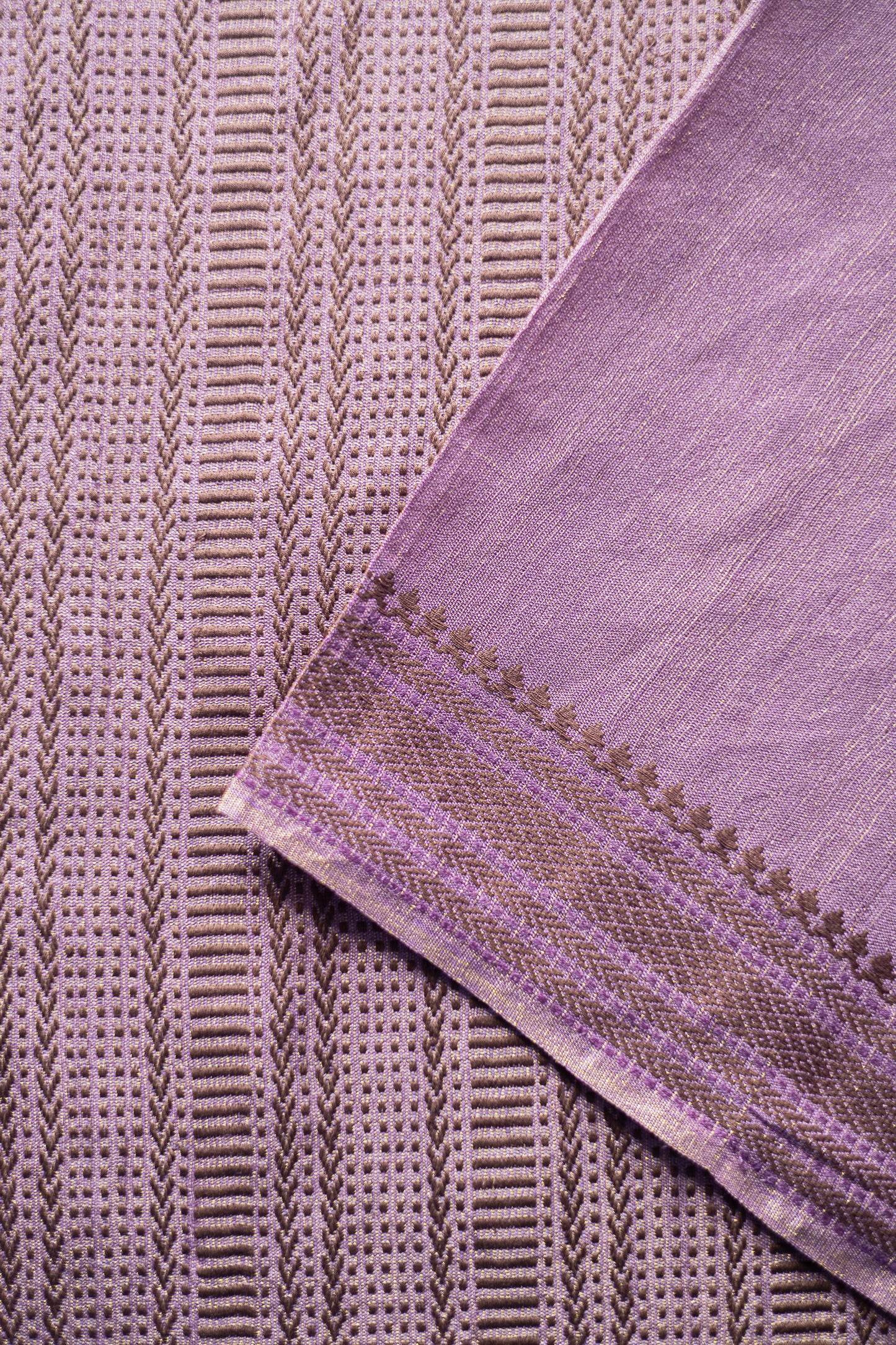 Lavender Tussar Muga Plain Body with Woven Border and Pallu Saree