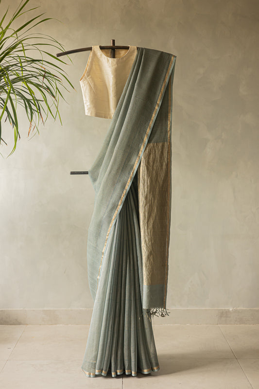 Powder Blue Tissue Silk All Over Stripes Saree