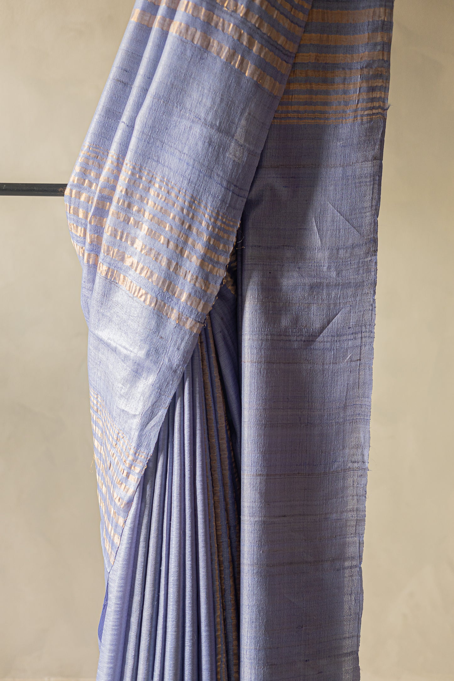 Lavender Tussar Silk with Striped and Plain Pallu Saree
