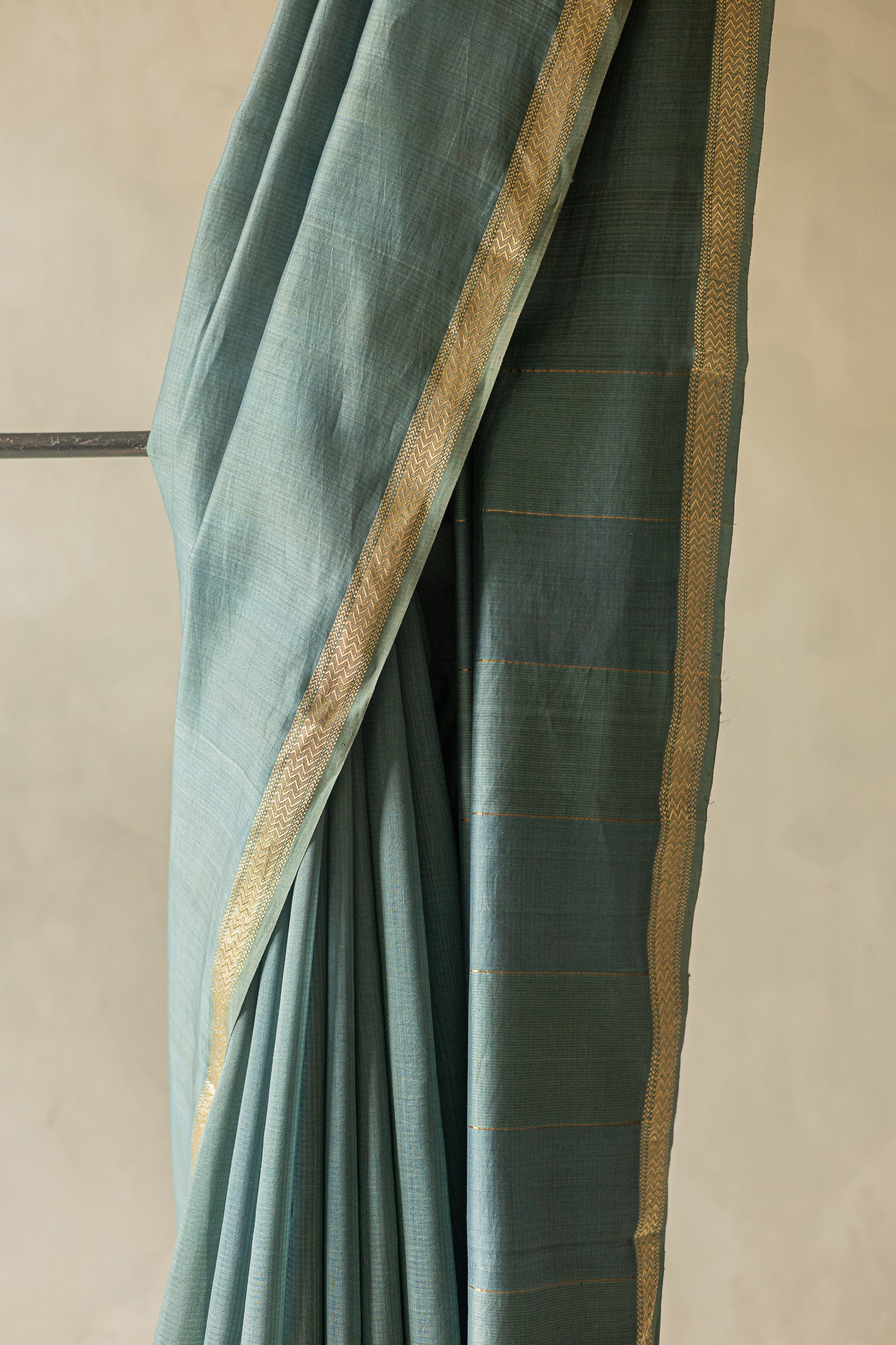 Light Blue Plain Silk Cotton Saree with Thin Traditional Border Saree