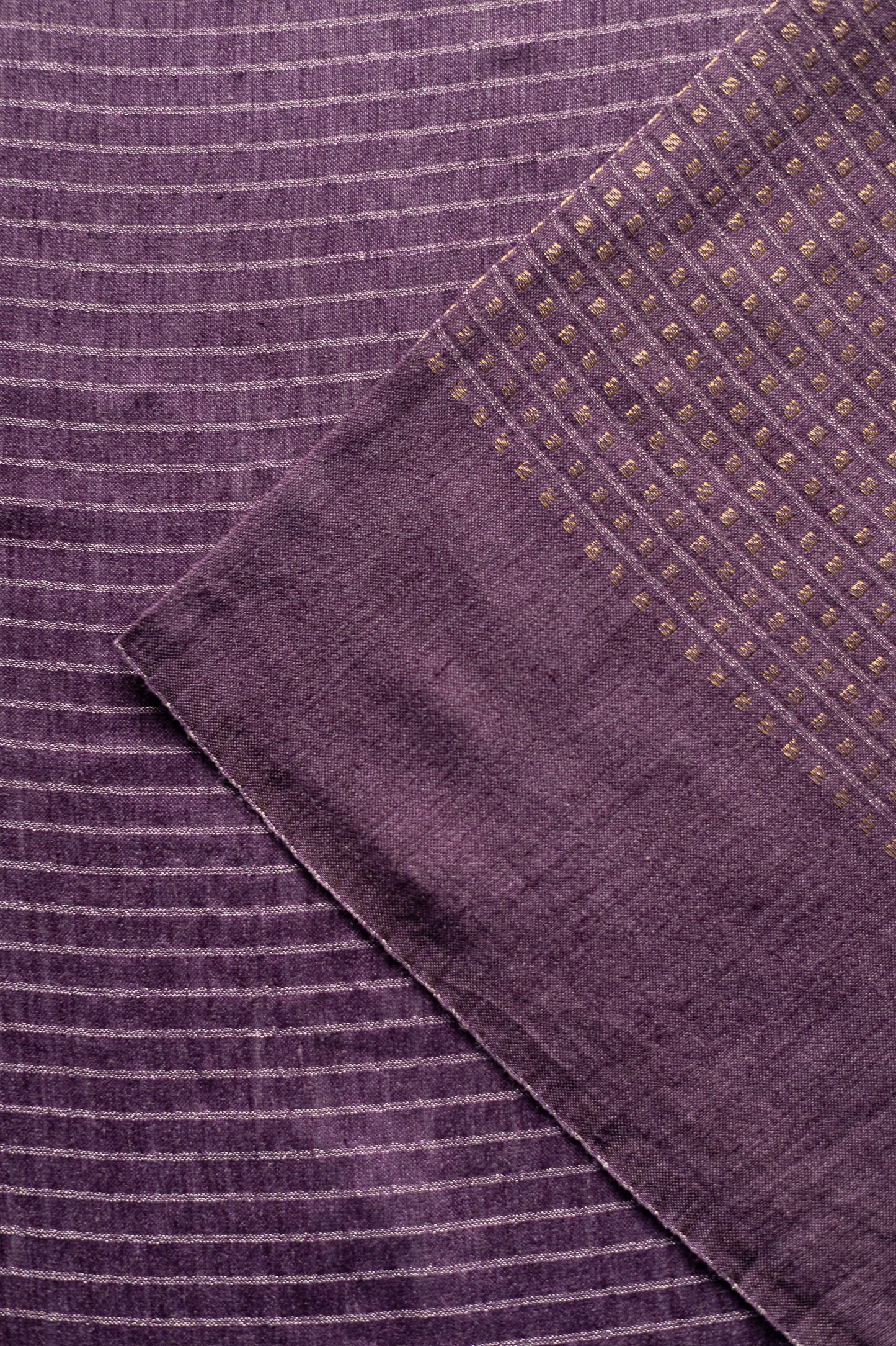 Purple Silk Cotton Handspun All Over Small Gold Checks Saree