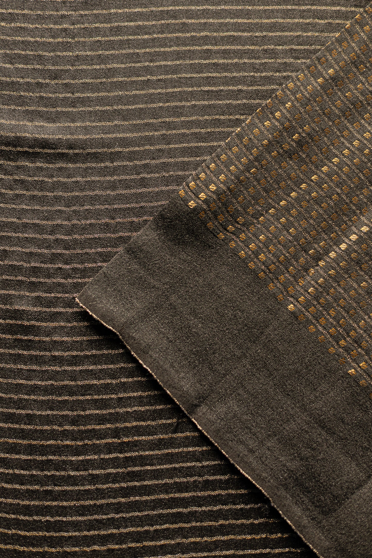 Black Silk Cotton Handspun All Over Small Gold Checks Saree