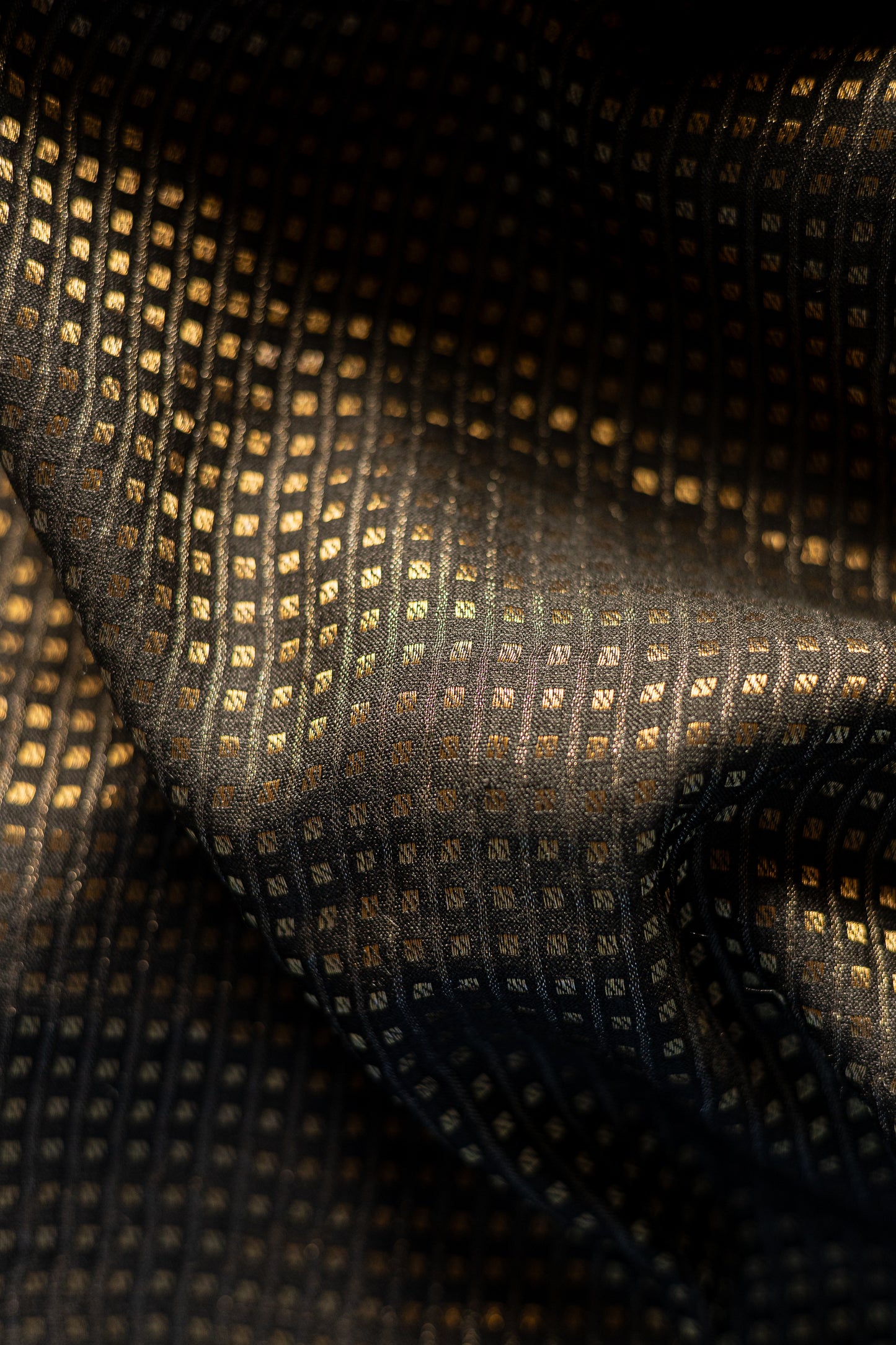 Black Silk Cotton Handspun All Over Small Gold Checks Saree