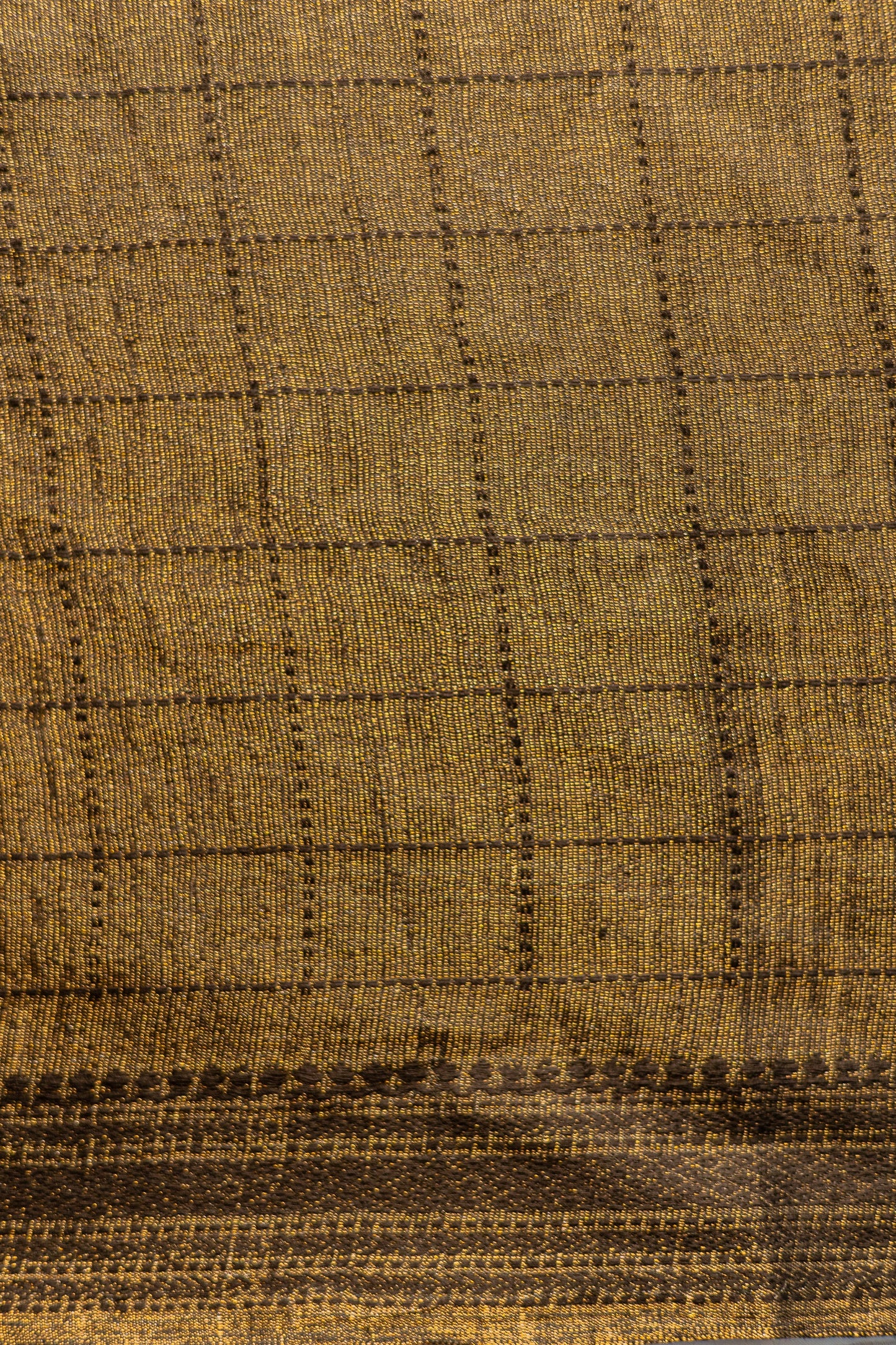 Black and Gold Tussar Muga with Black Checks Woven Saree