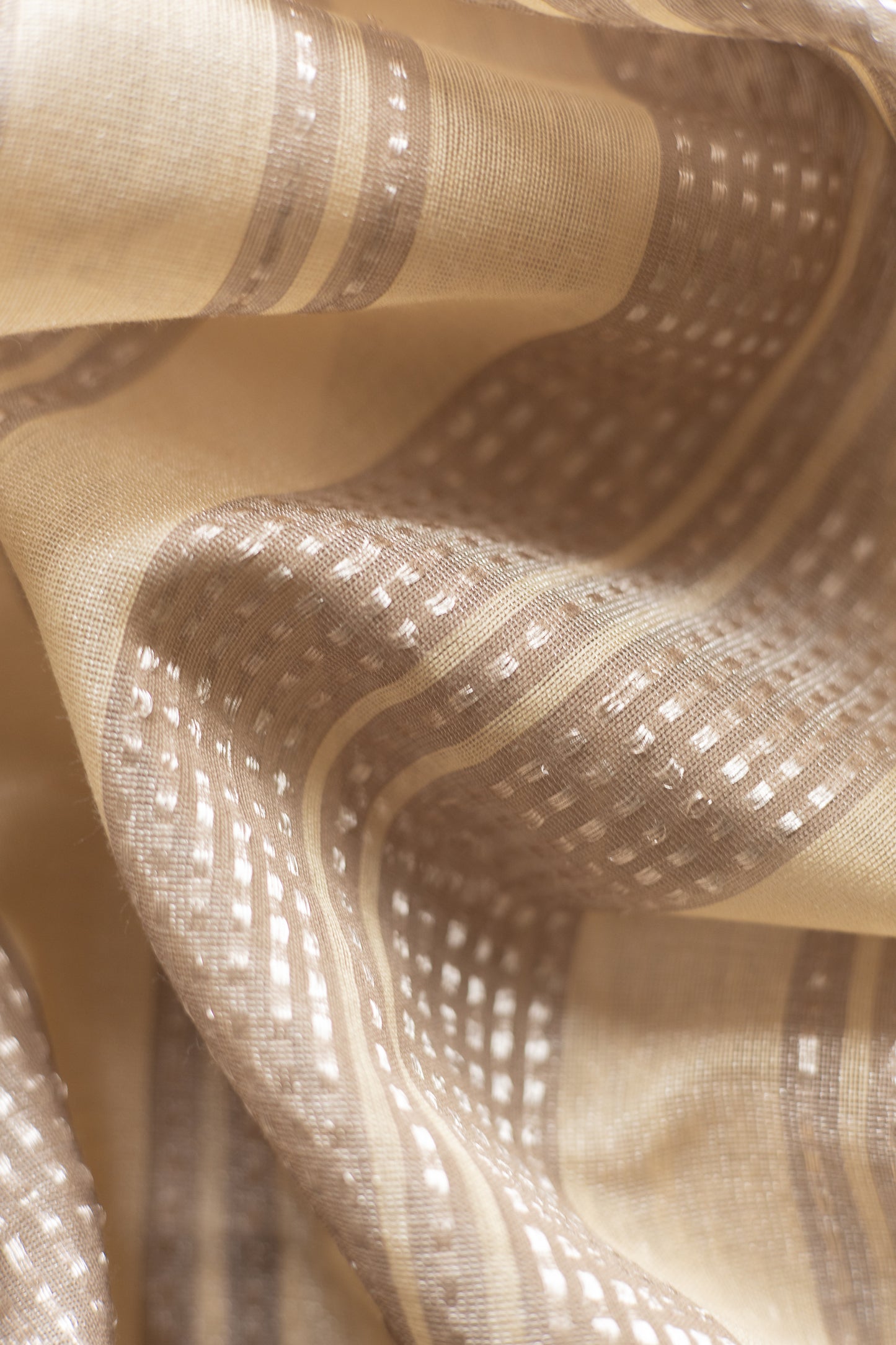 Beige Silk Cotton Tissue with Silver Khapa Stripes Saree