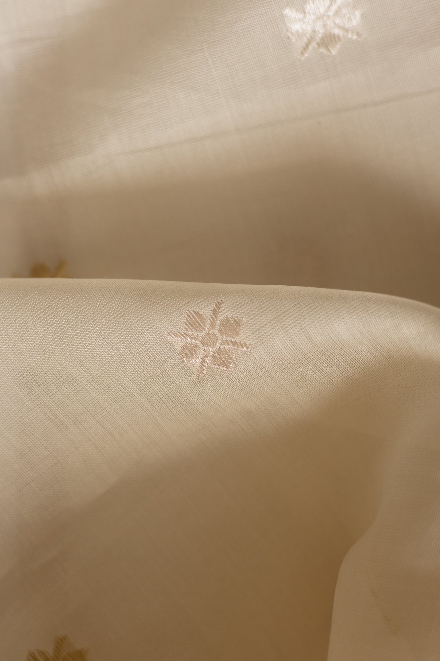 White Fine Chanderi Silk with Gold and Silver Zari Buttis Saree