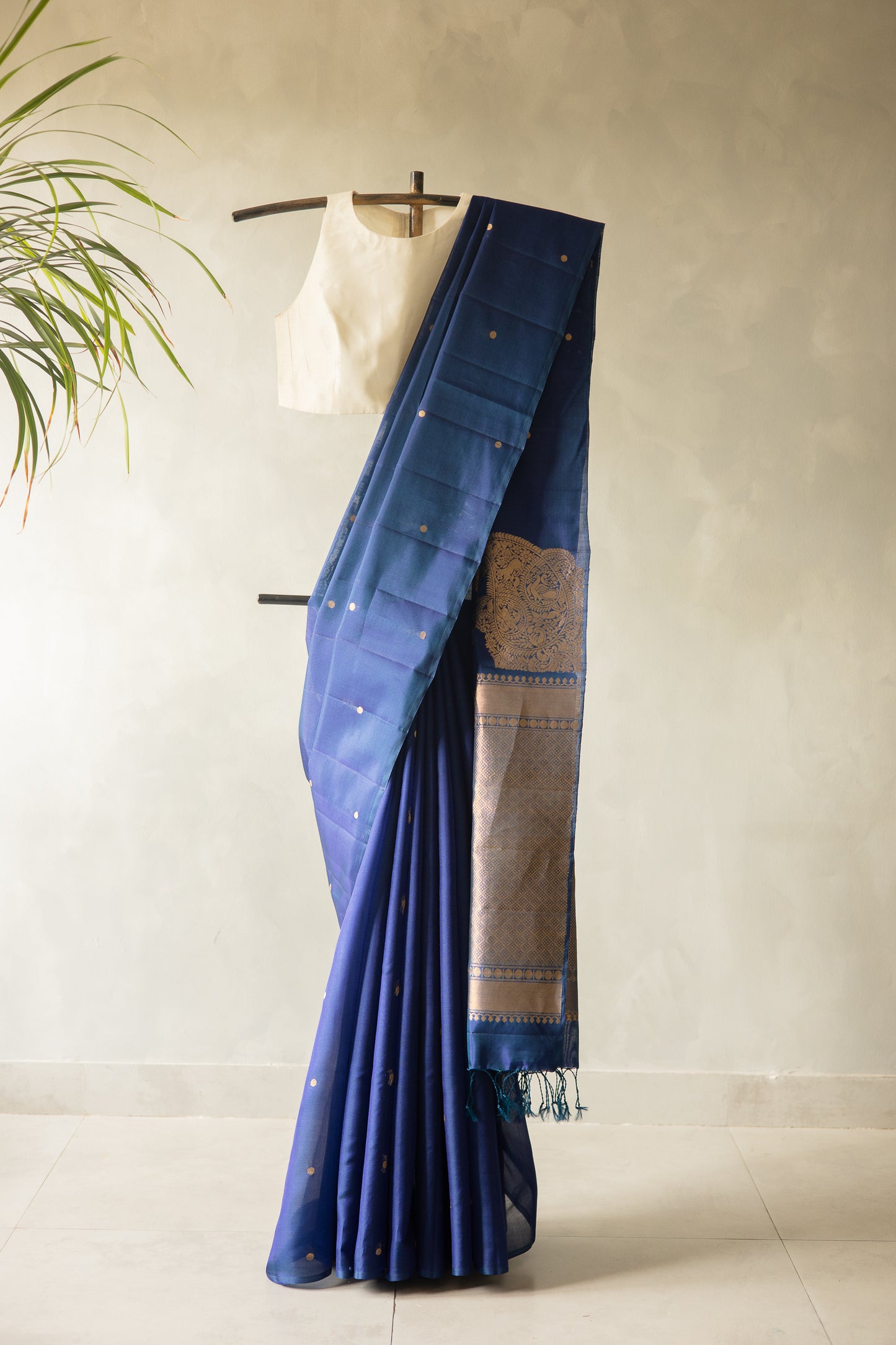 Peacock Blue Komarapalayam Silk with Rudraksham Motif Saree