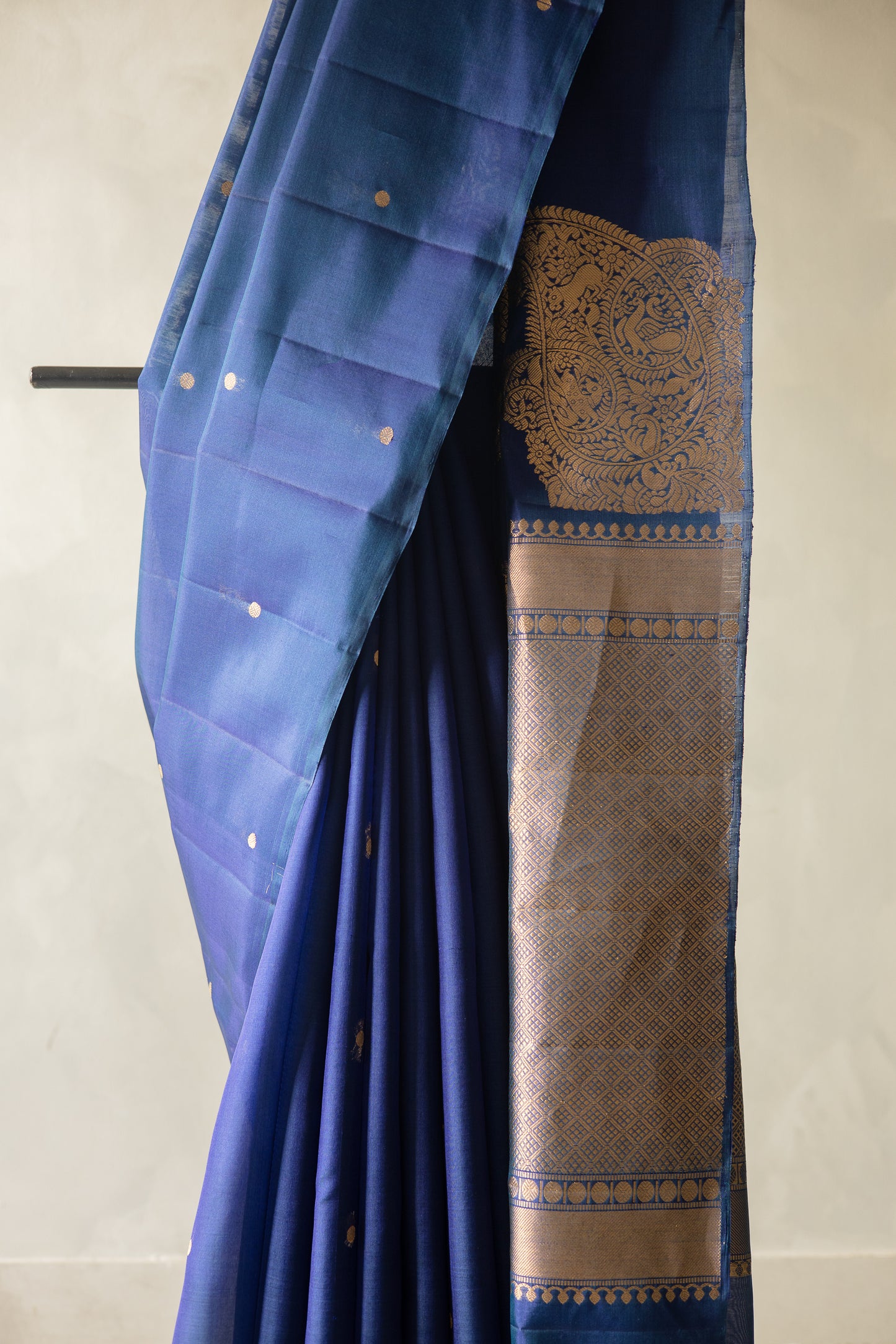 Peacock Blue Komarapalayam Silk with Rudraksham Motif Saree