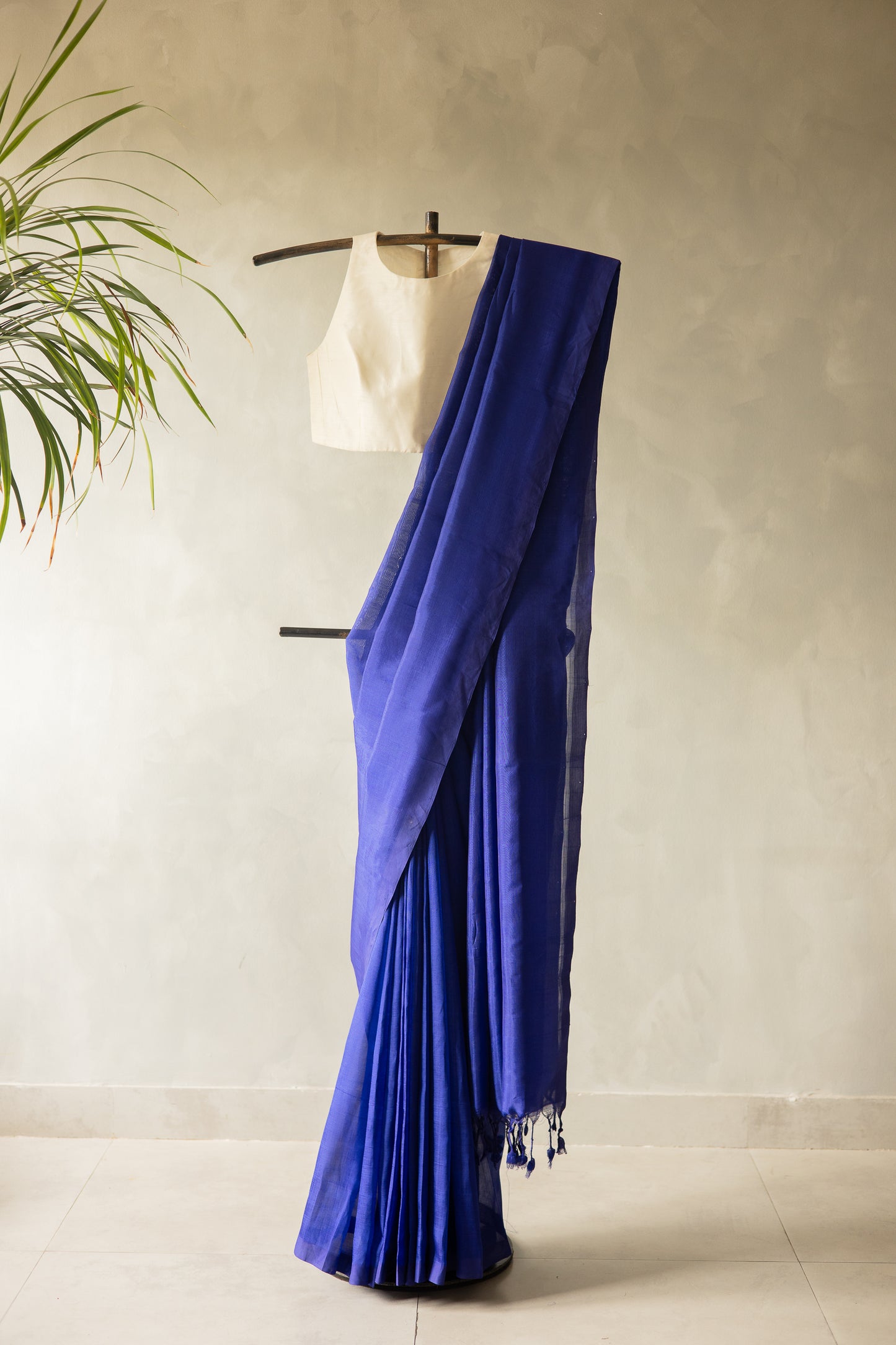 Indigo Blue Plain Mangalagiri Silk Cotton Saree
