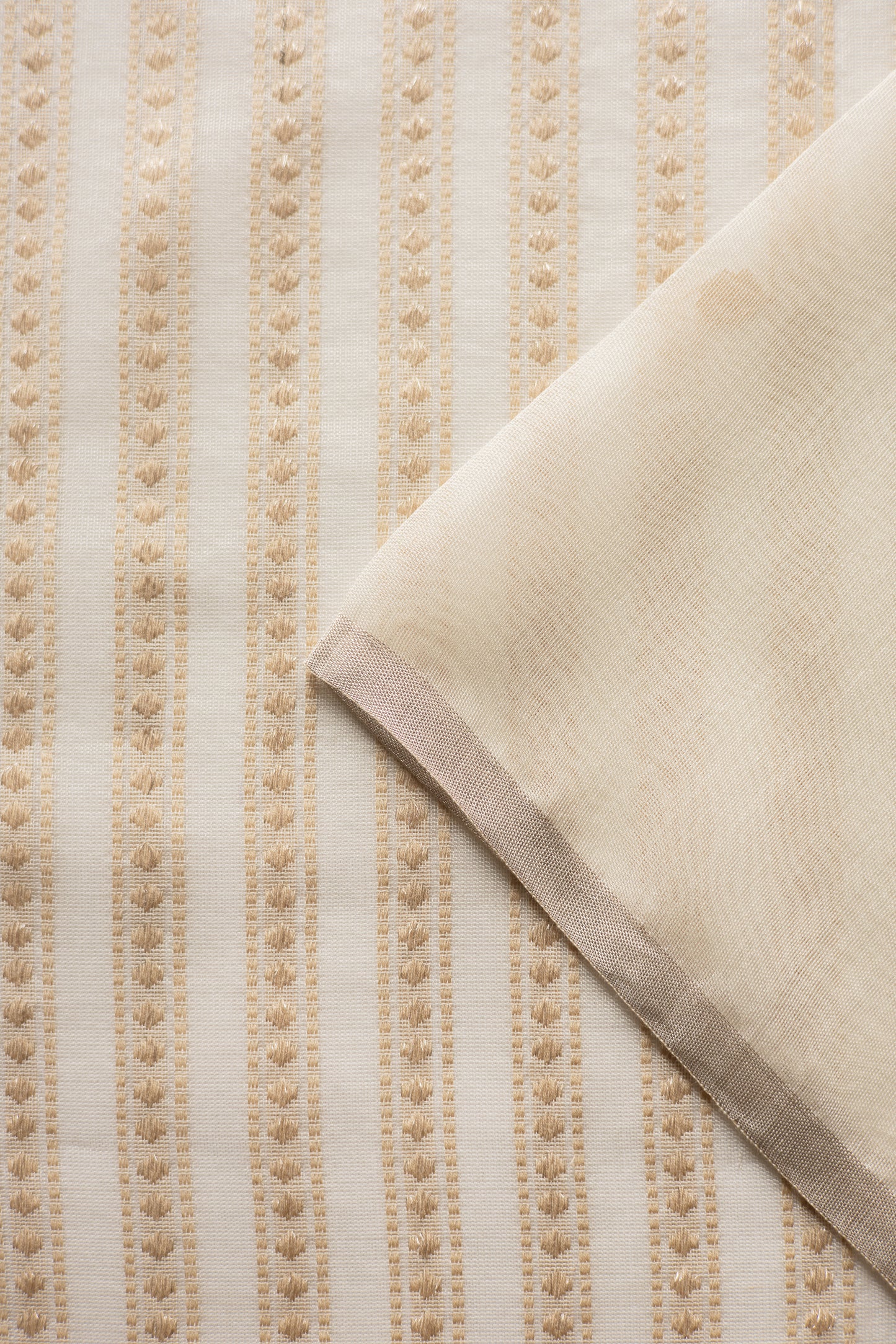 White Fine Chanderi Silk with Gold Zari Buttis and Striped Pallu Saree