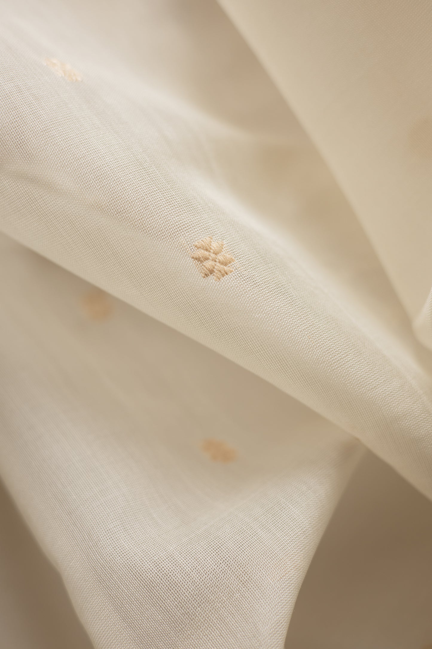 White Fine Chanderi Silk with Gold Zari Buttis and Striped Pallu Saree