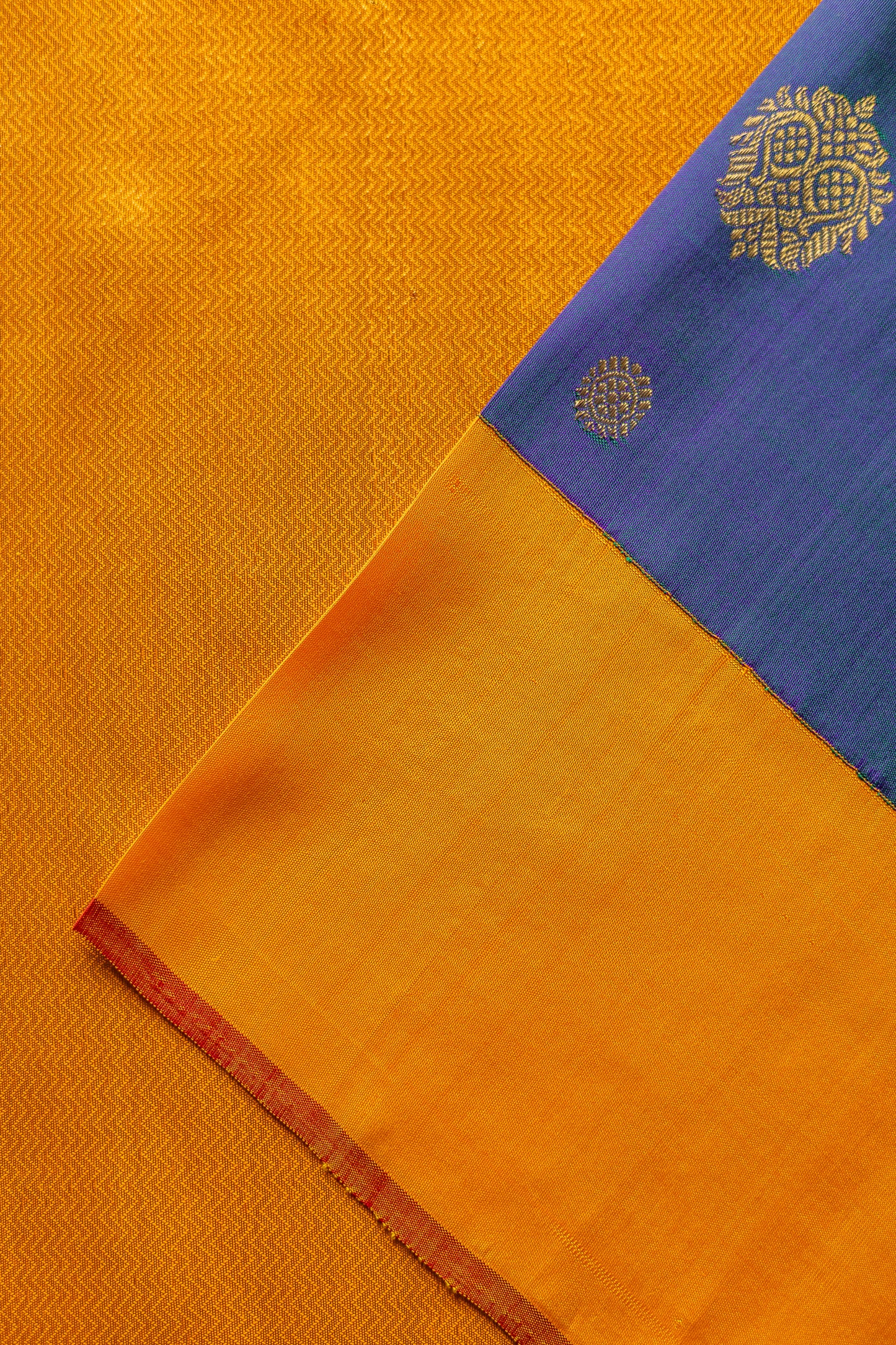 Navy Blue Kanjivaram Silk with Mustard Yellow Border and Pallu Saree