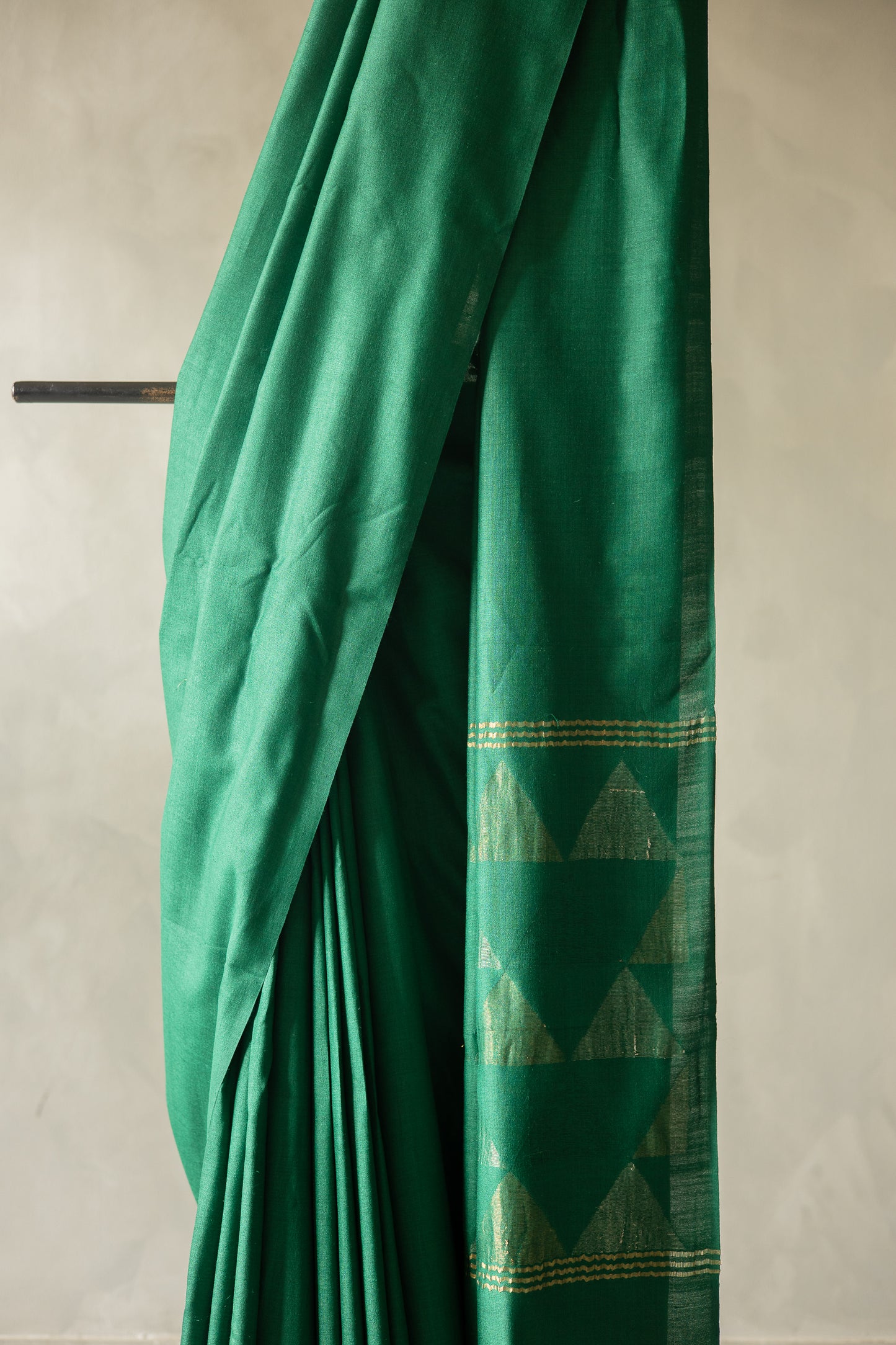 Green Tussar Silk with Geometric Pattern Pallu Saree