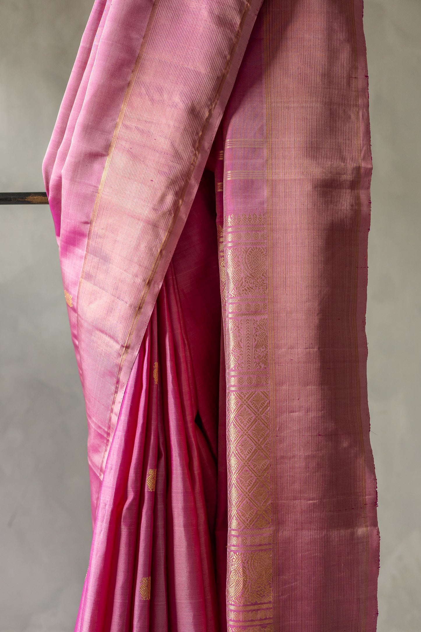 Pink Kanjivaram Silk with Intricately Woven Peacock Motif with Vairaoosi Border Saree