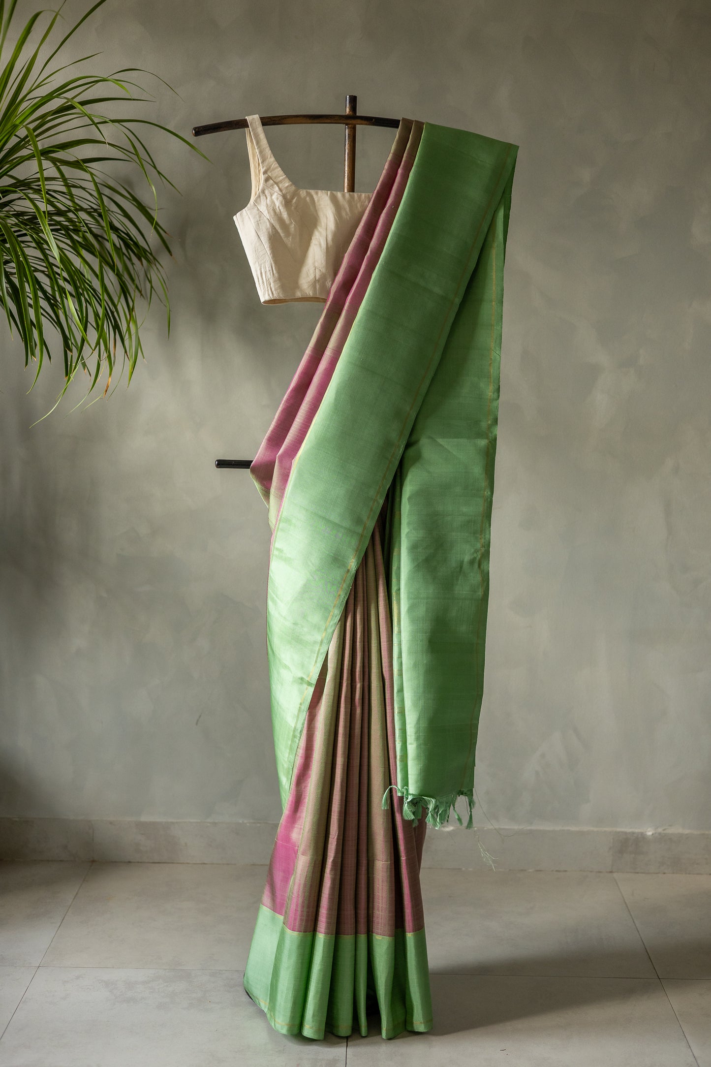 Pink Kanjivaram Silk with Sea Green Pallu Saree
