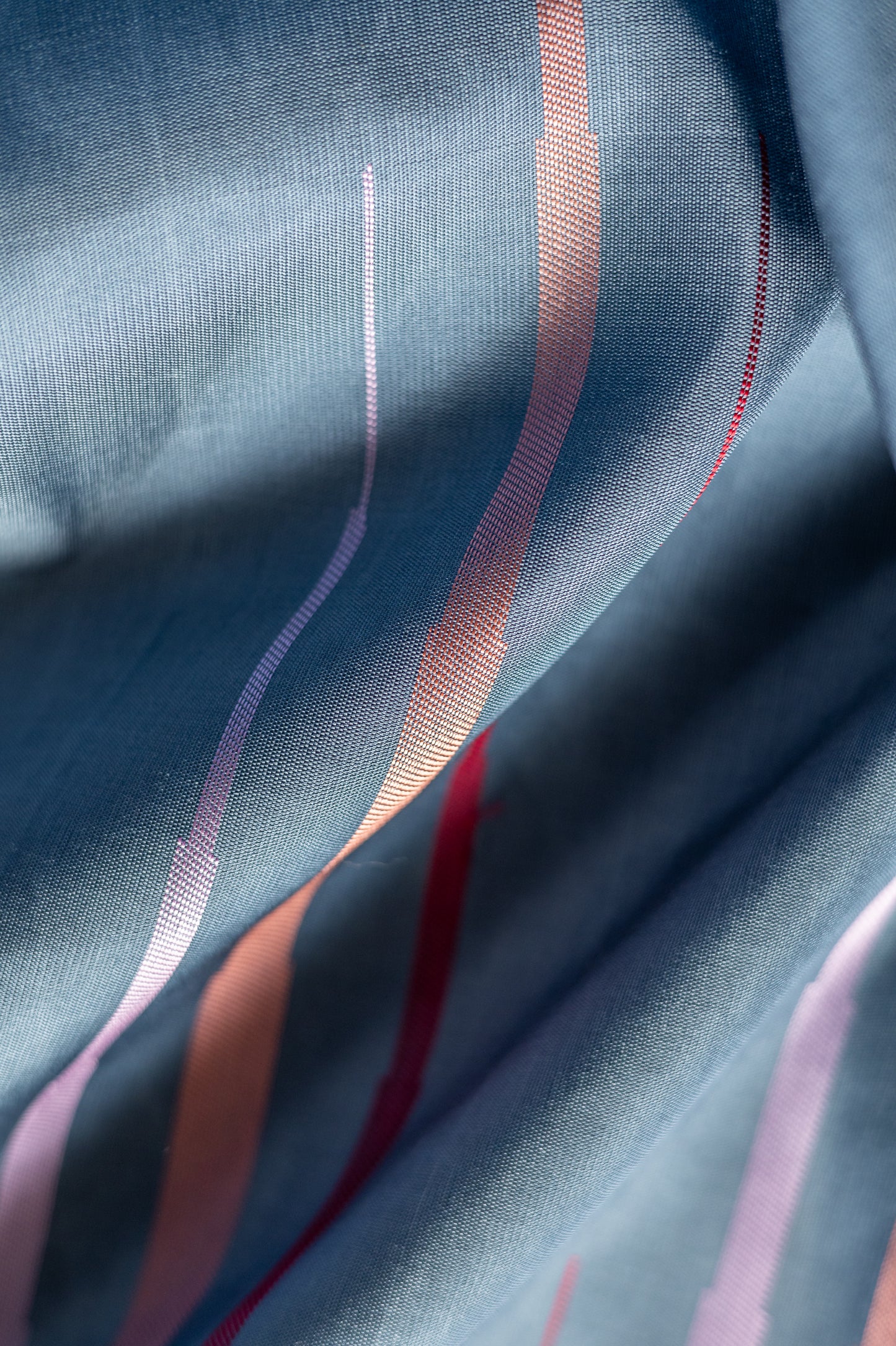 Grey Kanjivaram Silk with Multicolour Geometric Border and Peach Striped Pallu Saree