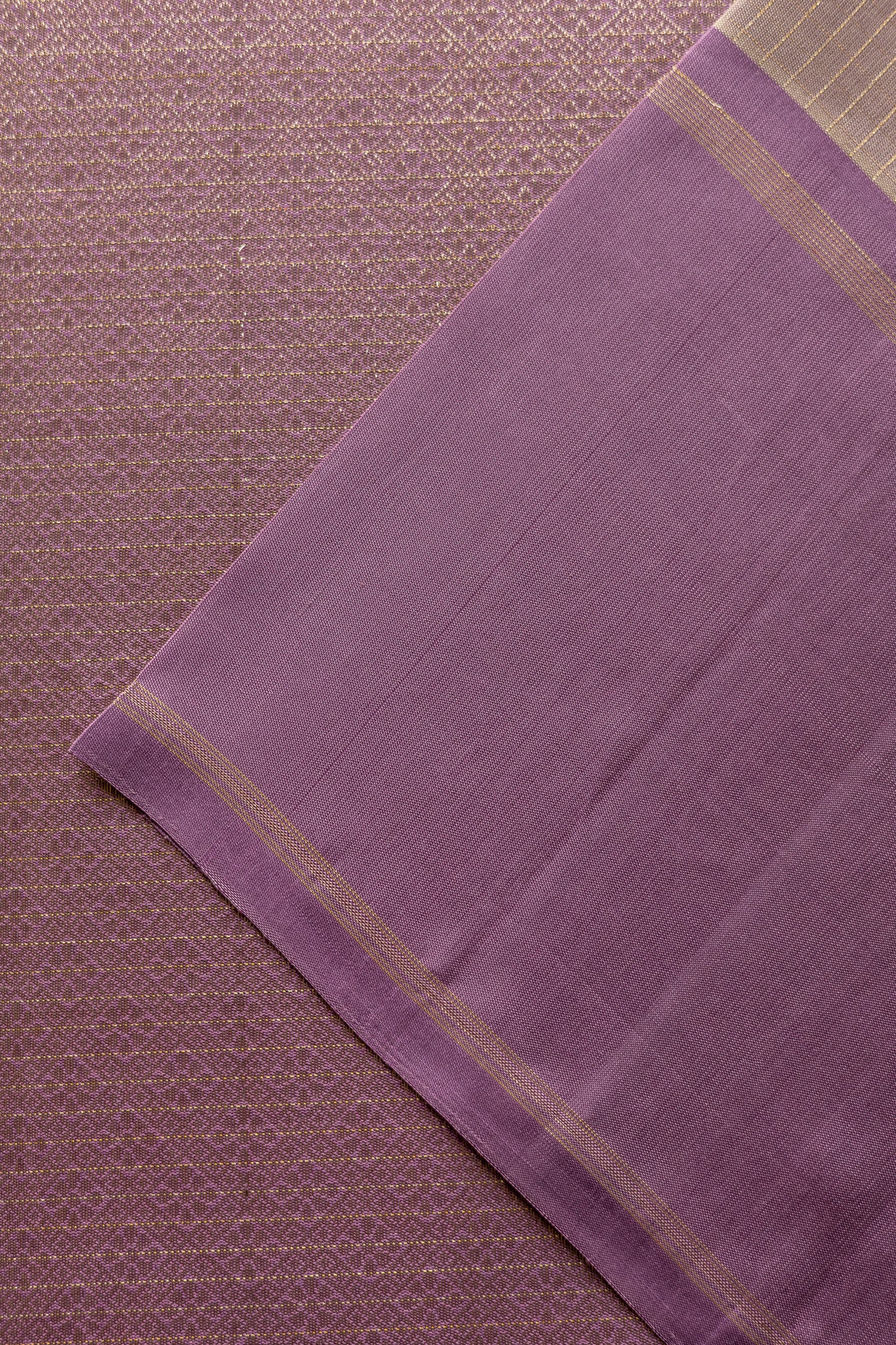 Light Brown Kanjivaram Silk All Over Checks and Motifs with Big Purple Border Saree