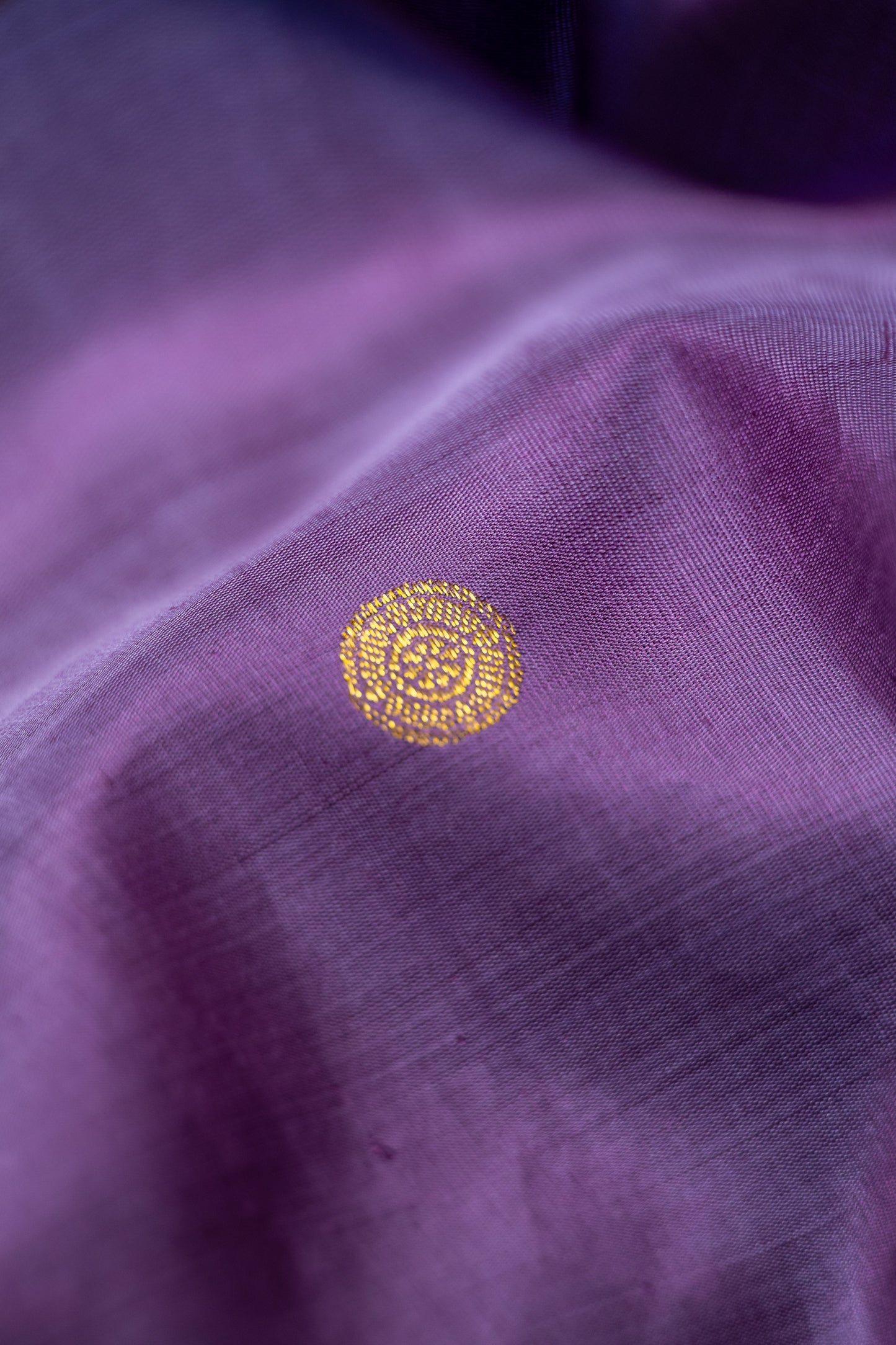 Purple Kanjivaram Silk with Small Round Zari motif and Green Border Saree