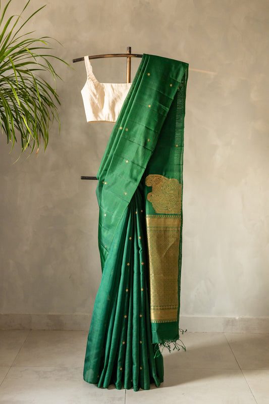 Green Komarapalayam Silk with Rudraksham Motif Saree