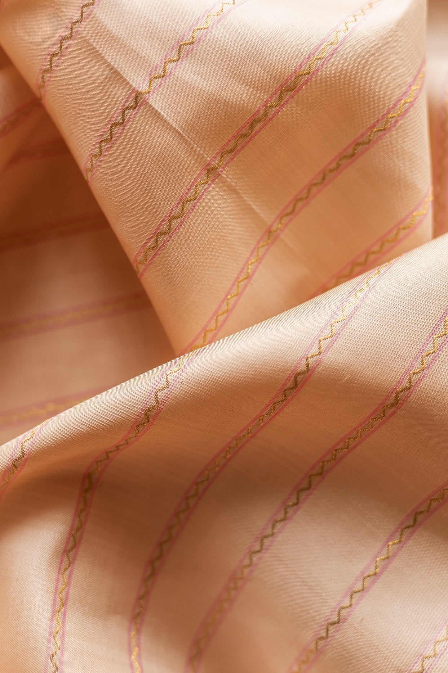 Beige Body with All Over Stripes with Pink Pallu Kanjivaram Silk Saree
