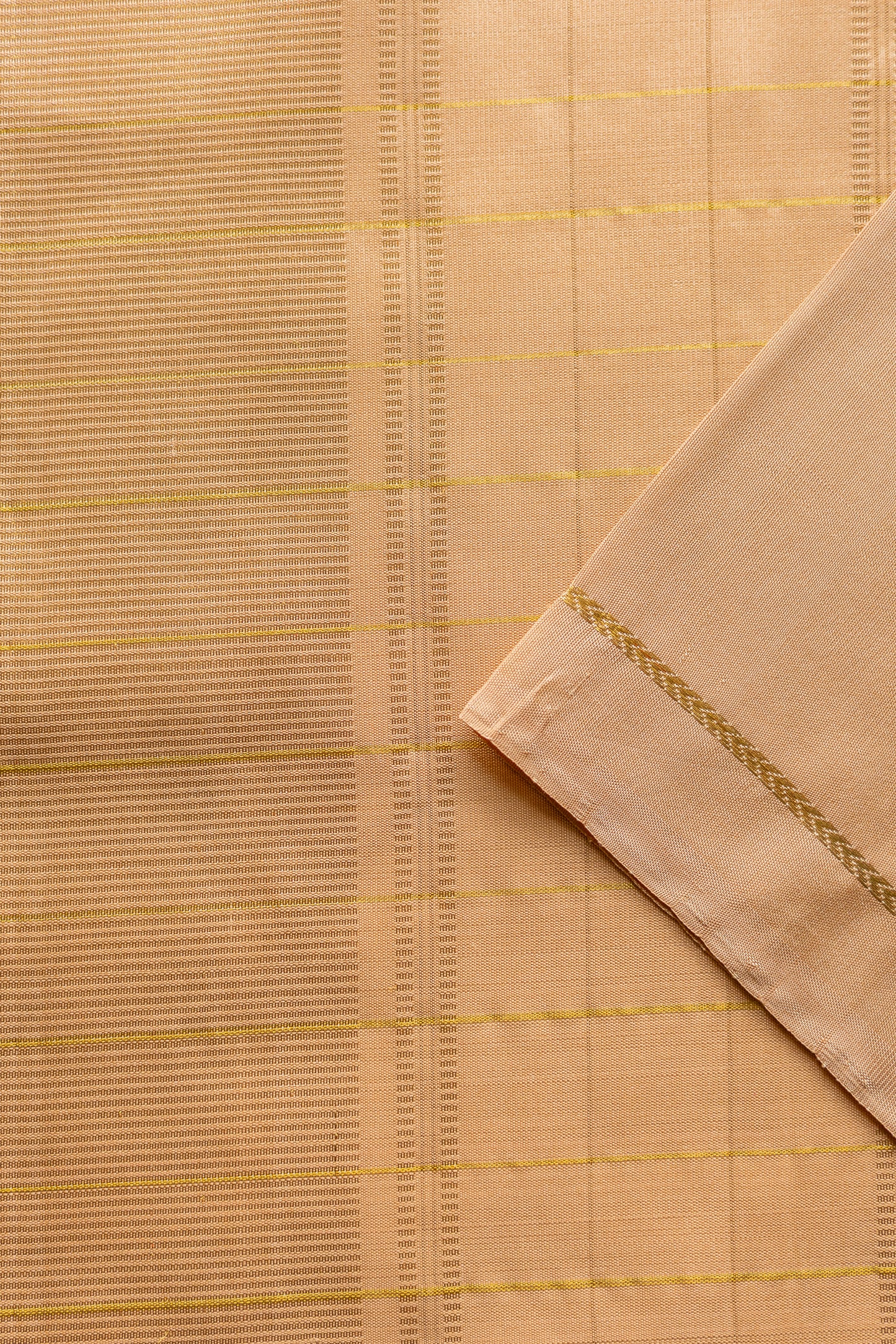 Orange and Brown Checks Kanjivaram Silk with Thick Beige Border Saree