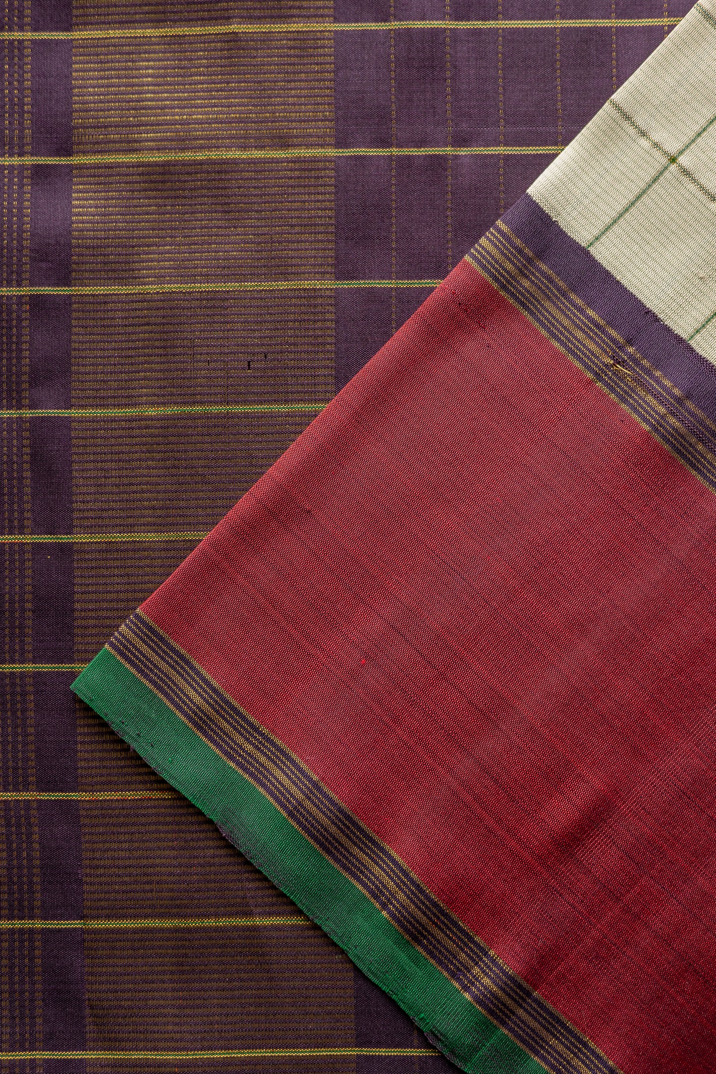 Off-White All Over Checks Kanjivaram Silk with Red Border Saree