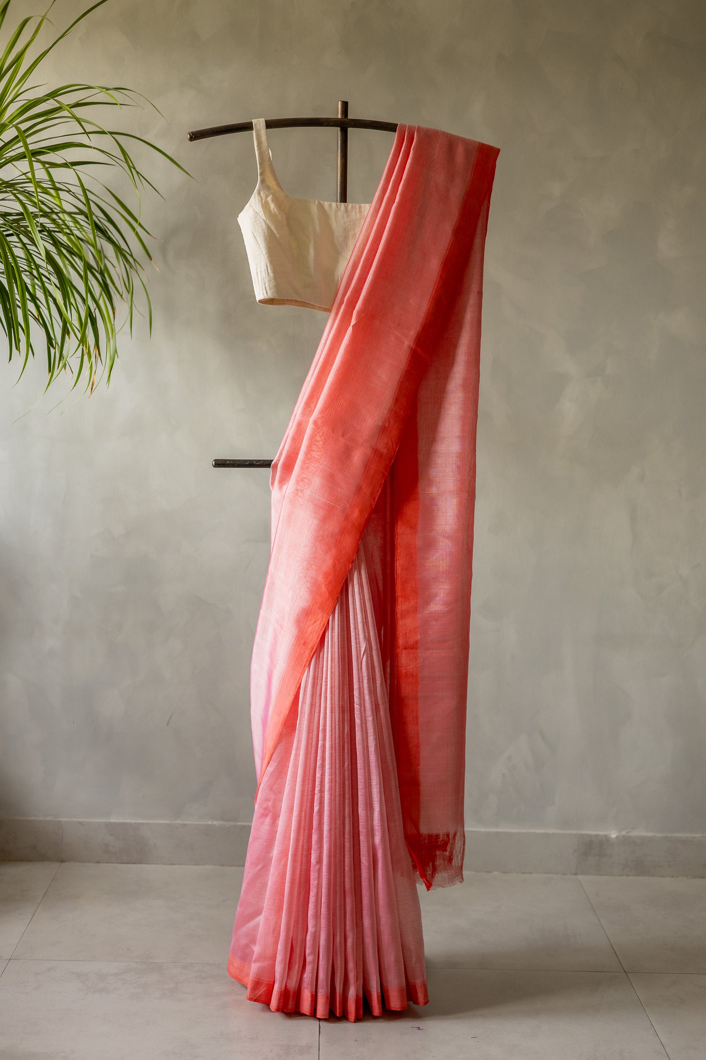 Rose Pink Plain Mangalagiri Silk Cotton Saree