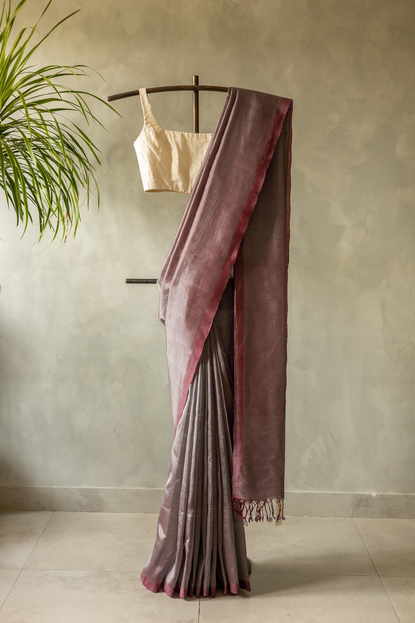 Light Burgundy Plain Mangalagiri Silk Cotton Saree
