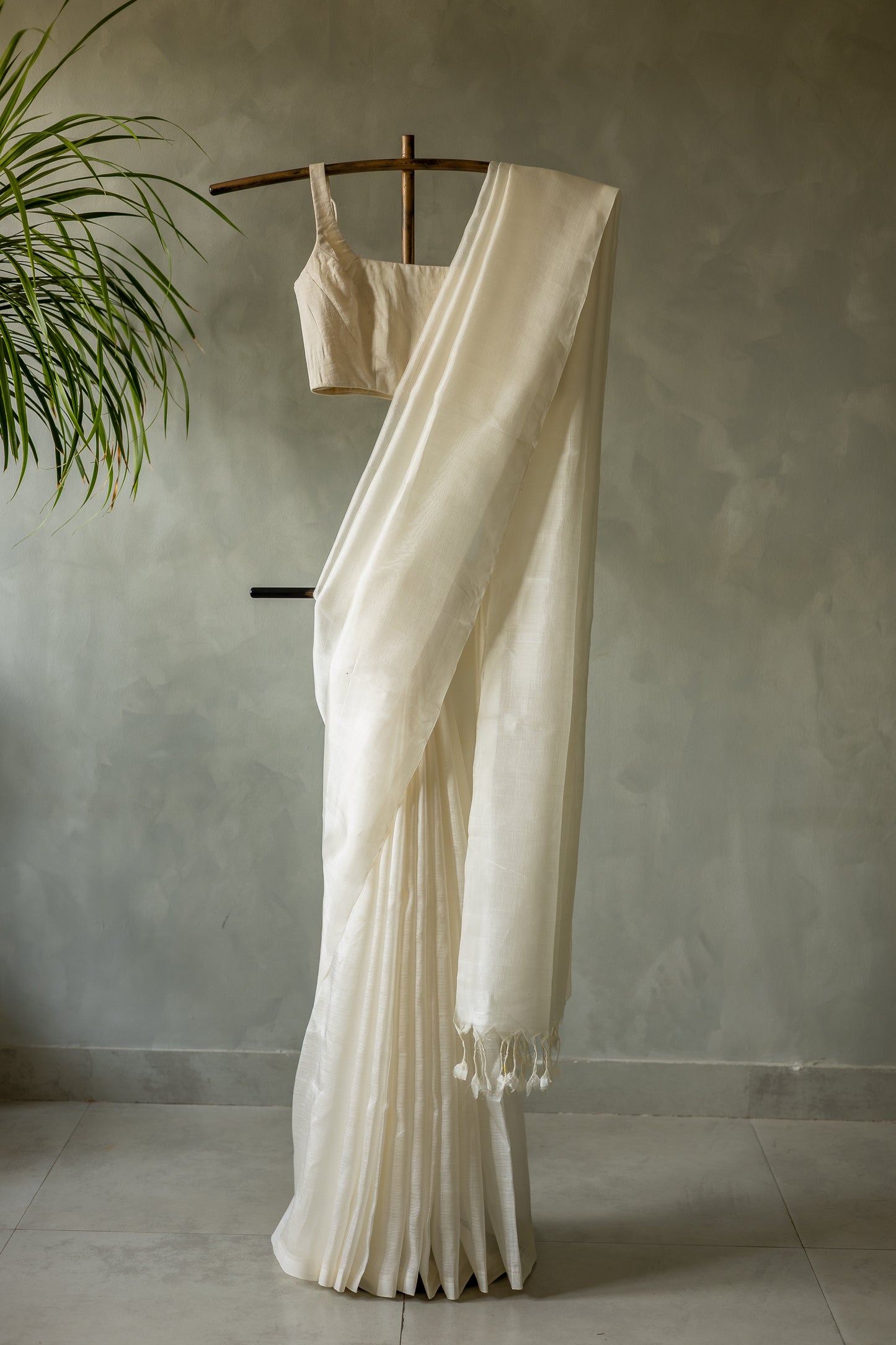 White Plain Mangalagiri Silk Cotton Saree