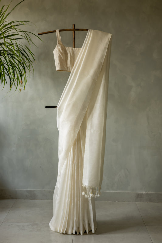 White Plain Mangalagiri Silk Cotton Saree