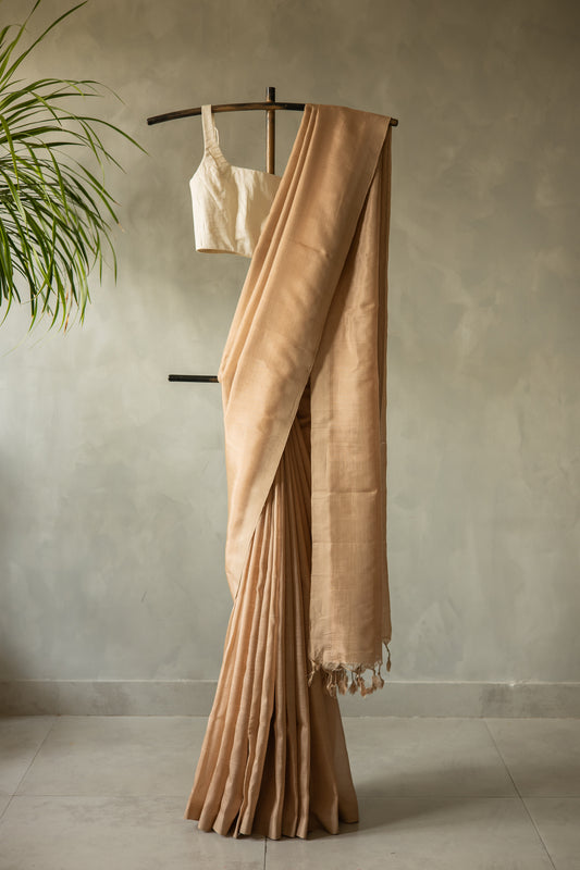 Beige Plain Mangalagiri Silk Cotton Saree