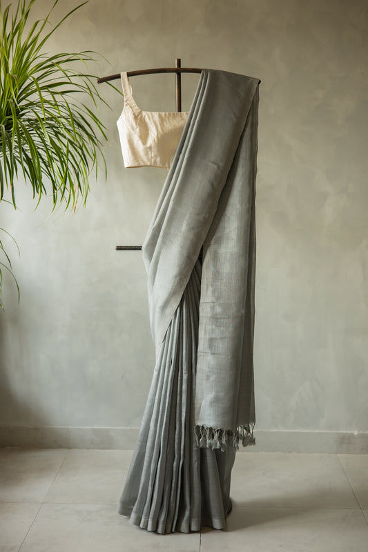 Grey Plain Mangalagiri Silk Cotton Saree