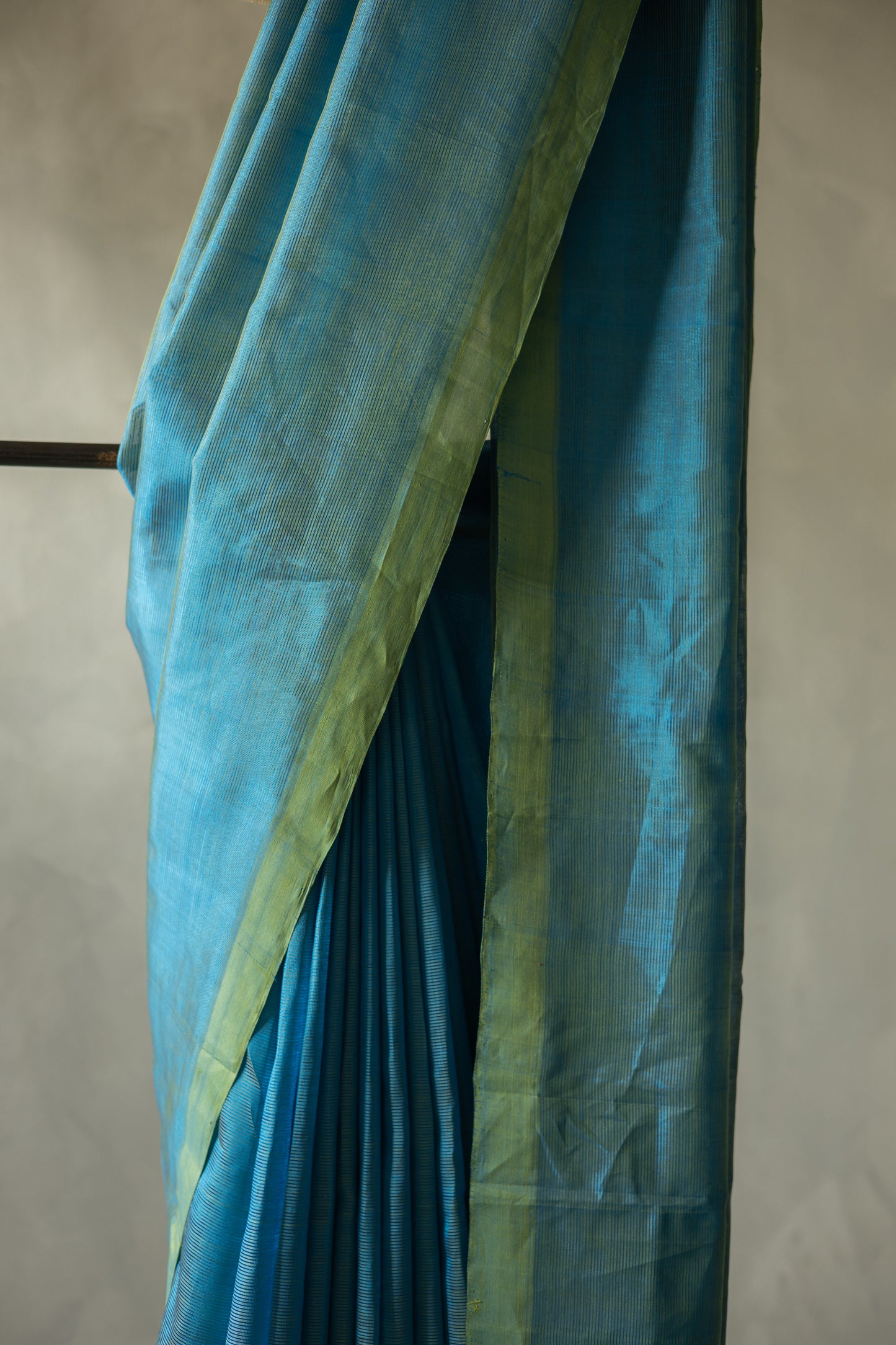 Teal Blue with Green Border Mangalagiri Silk Cotton Saree