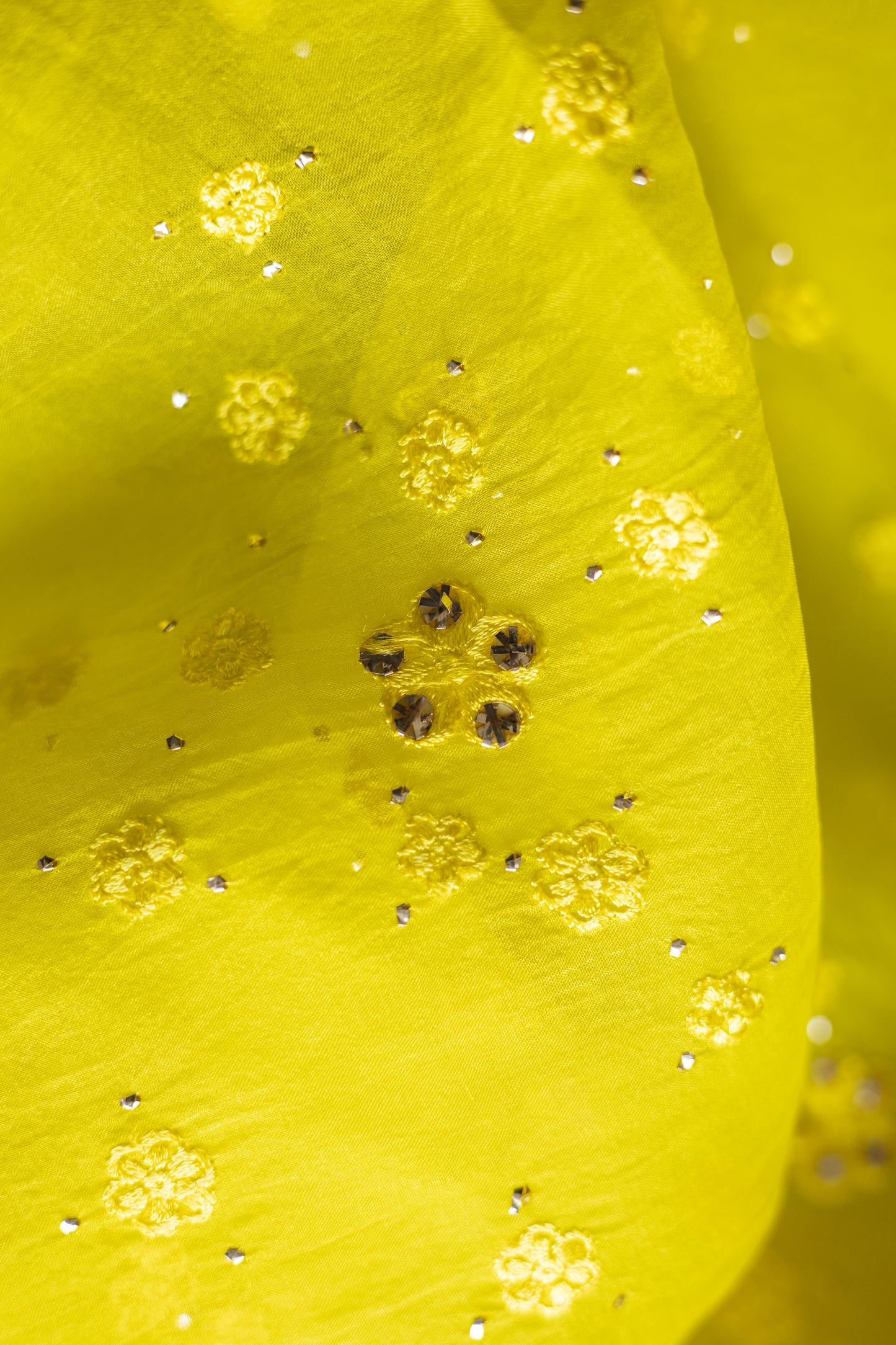 Yellow Embroidered Organza Silk Saree