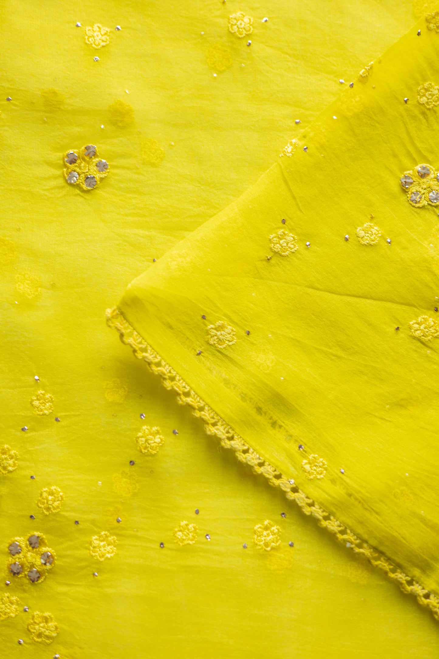 Yellow Embroidered Organza Silk Saree
